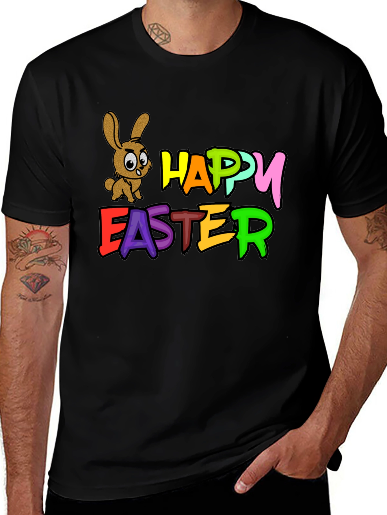 Black Happy Easter Bunny Black T-Shirt main image
