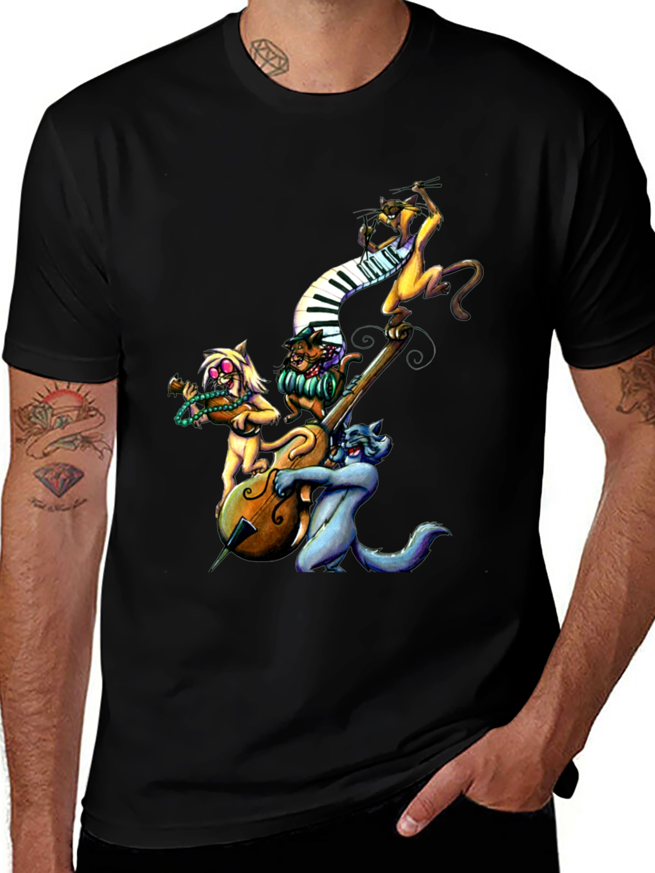 Variant 17 of Cool Cats Jazz Band Black T-Shirt