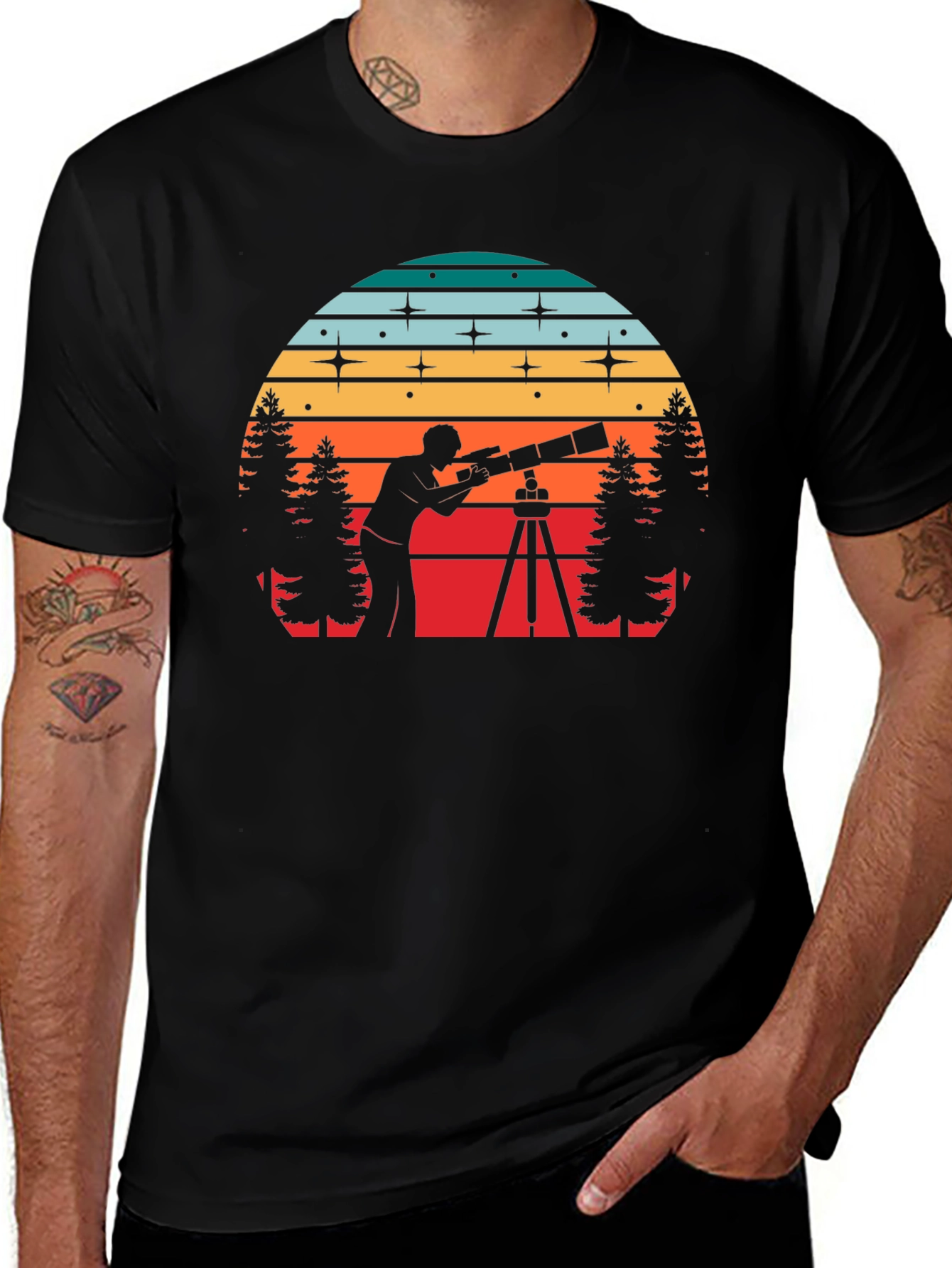 Variant 5 of Stargazer Sunset Tee - Astronomy Lover's Black T-Shirt