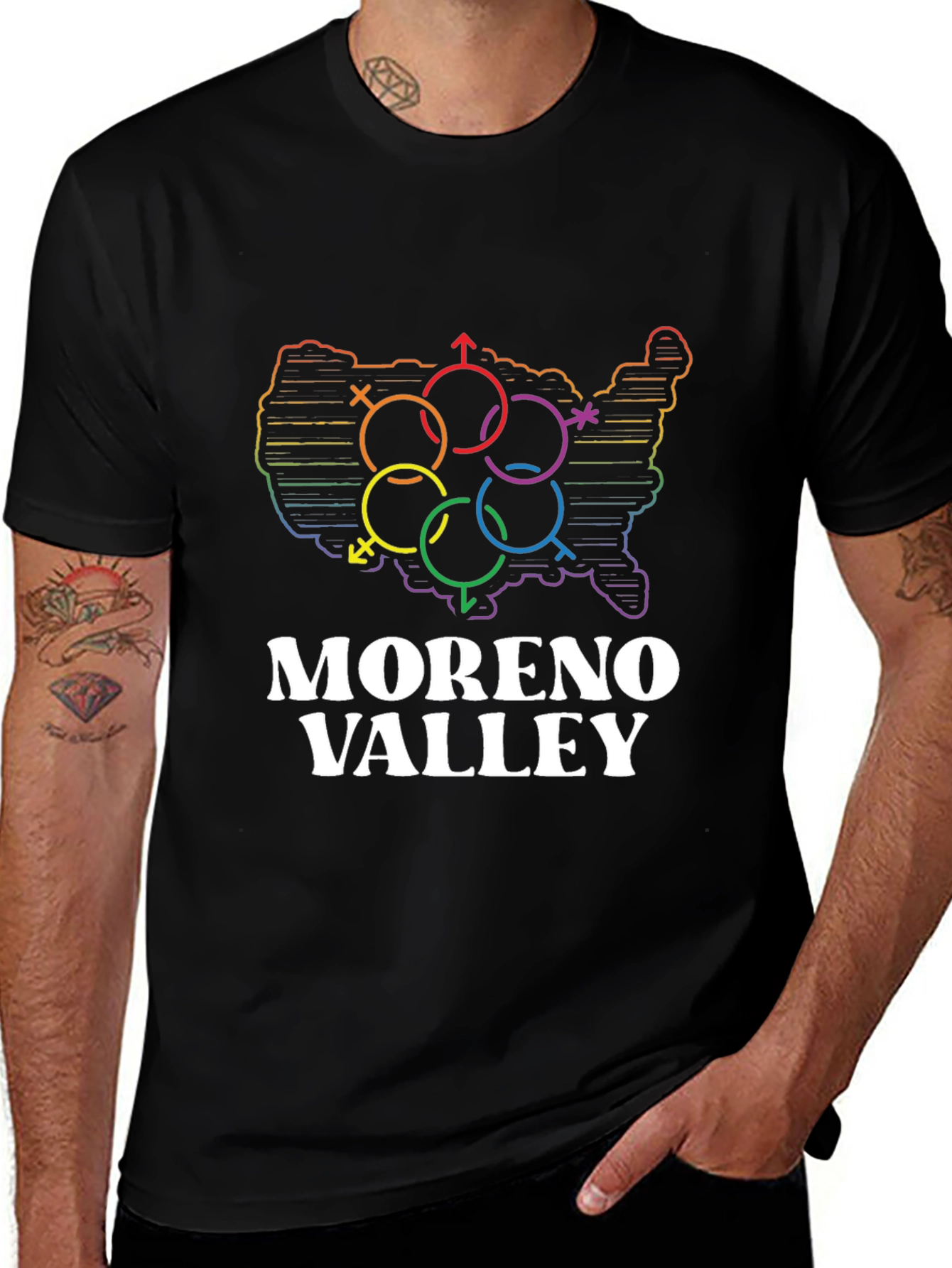 Moreno Valley LGBTQ+ Pride USA Map T-Shirt