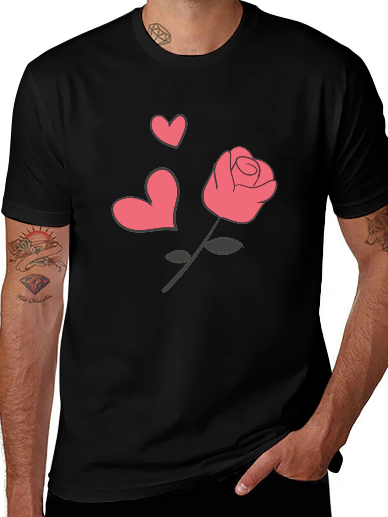 Variant 13 of Black T-Shirt with Rose and Heart Graphic