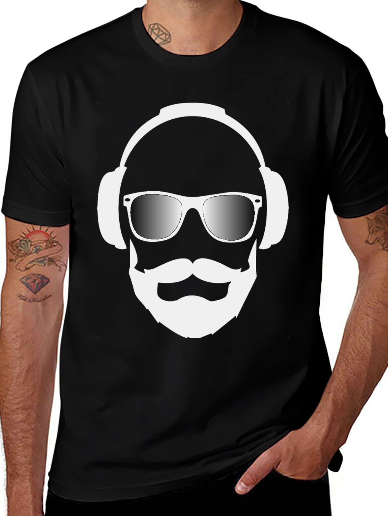 Variant 26 of Cool DJ Man Graphic Tee - Black Cotton Blend Shirt
