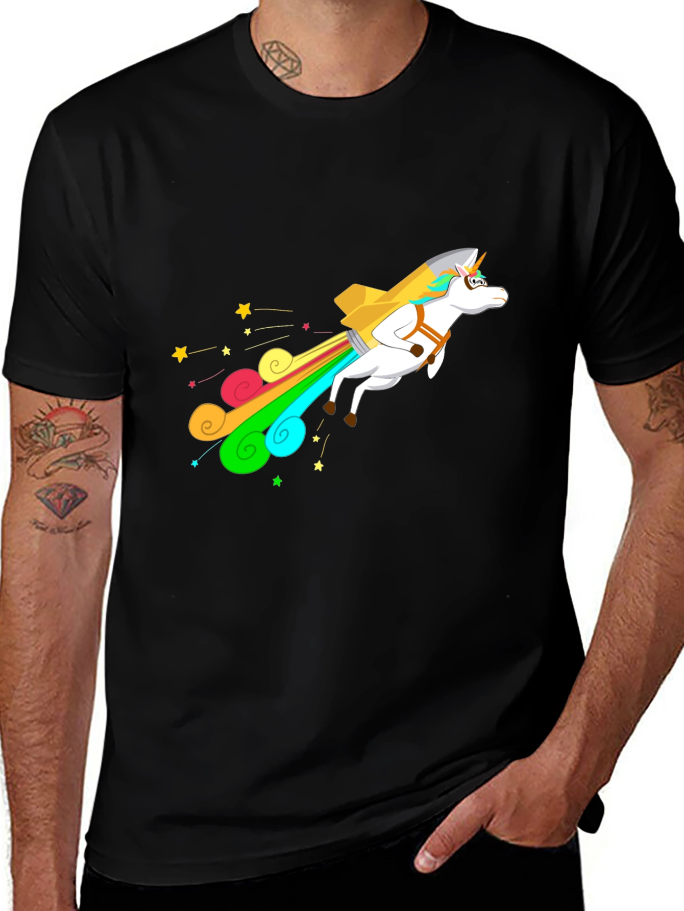 Variant 3 of Unicorn Rocket T-Shirt - Black Cotton Blend