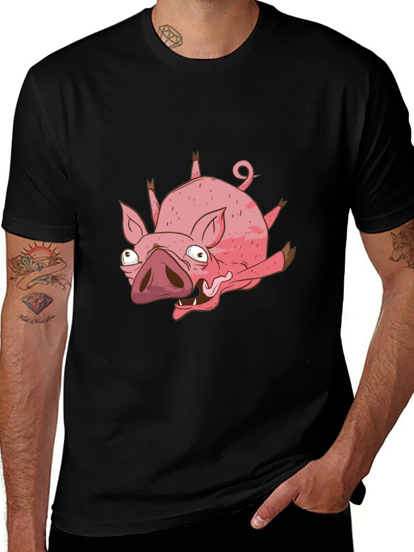 Variant 2 of Funny Cartoon Pig Black T-Shirt