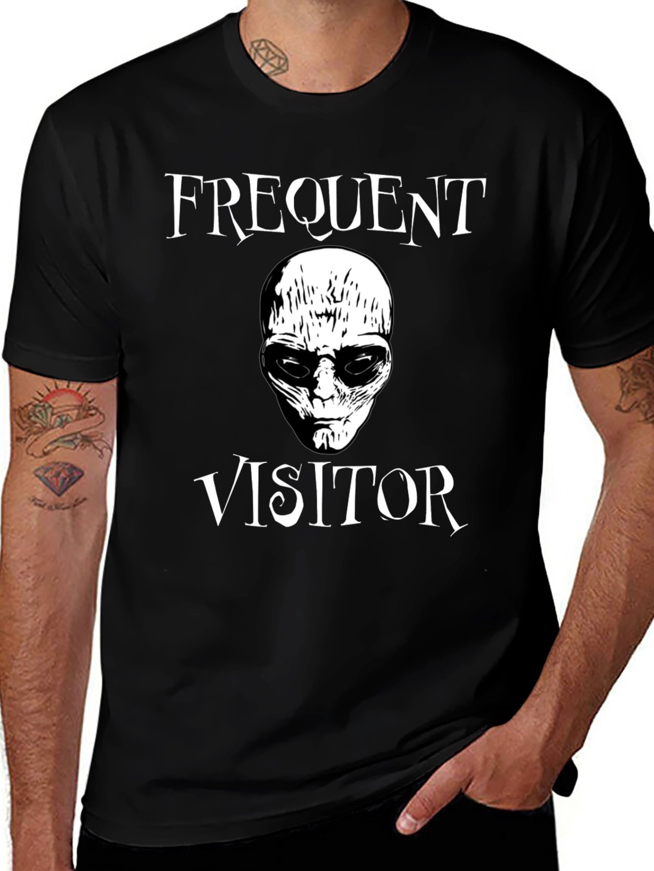 Variant 28 of Frequent Visitor Alien Graphic Tee - Black T-Shirt