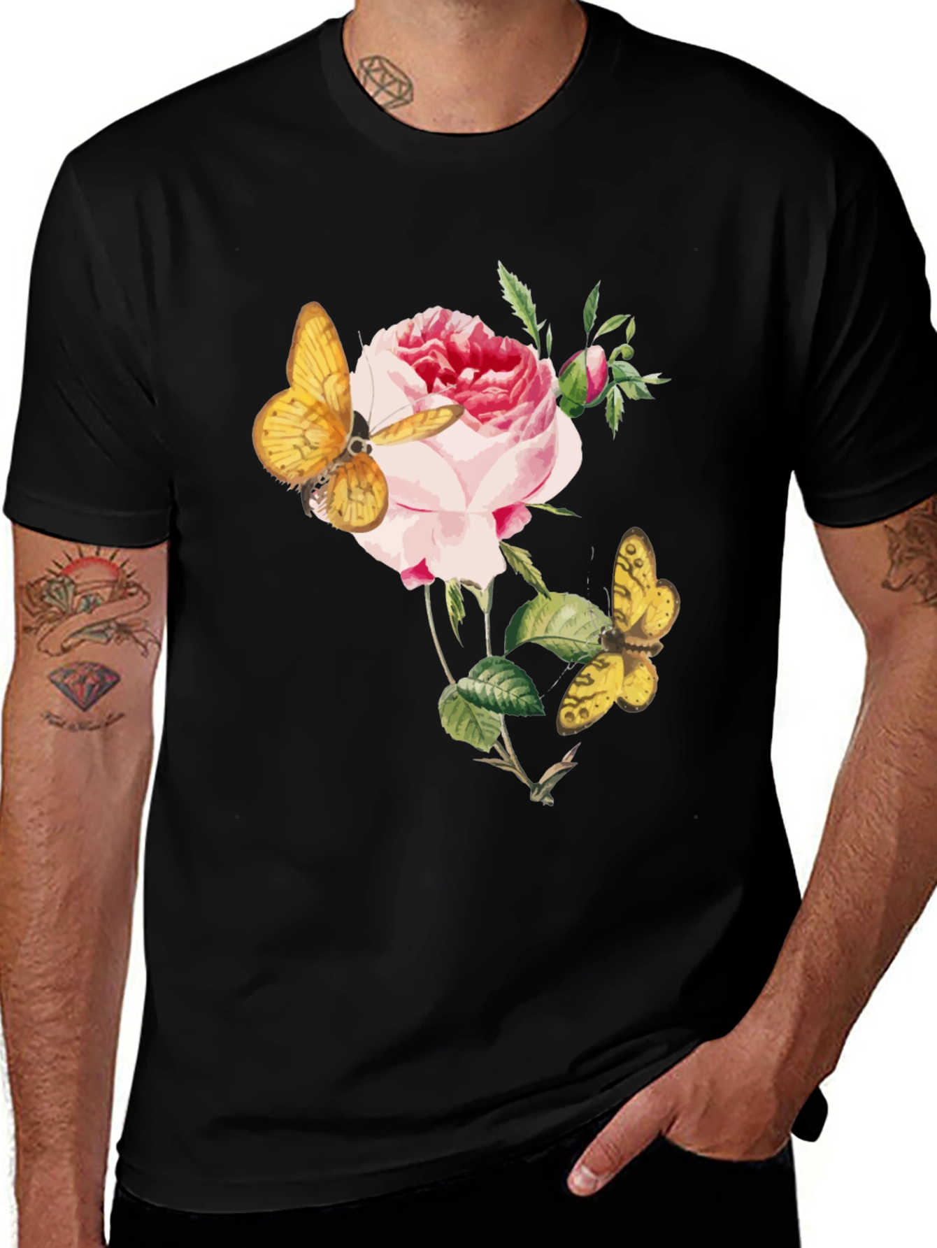 Variant 9 of Floral Butterfly Graphic Tee - Soft Black Cotton