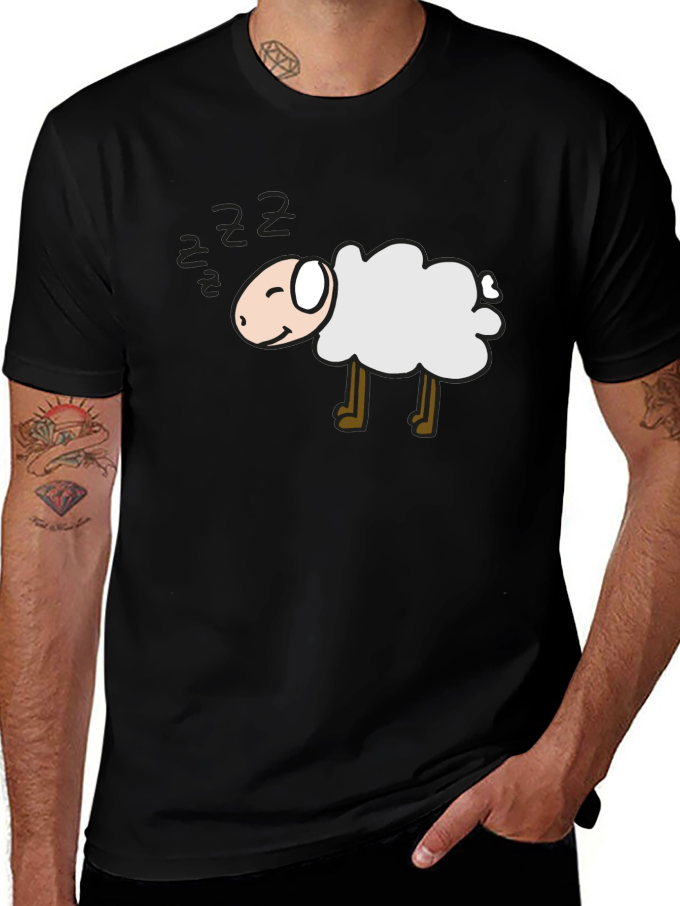 Variant 24 of Cute Sleeping Sheep Black T-Shirt