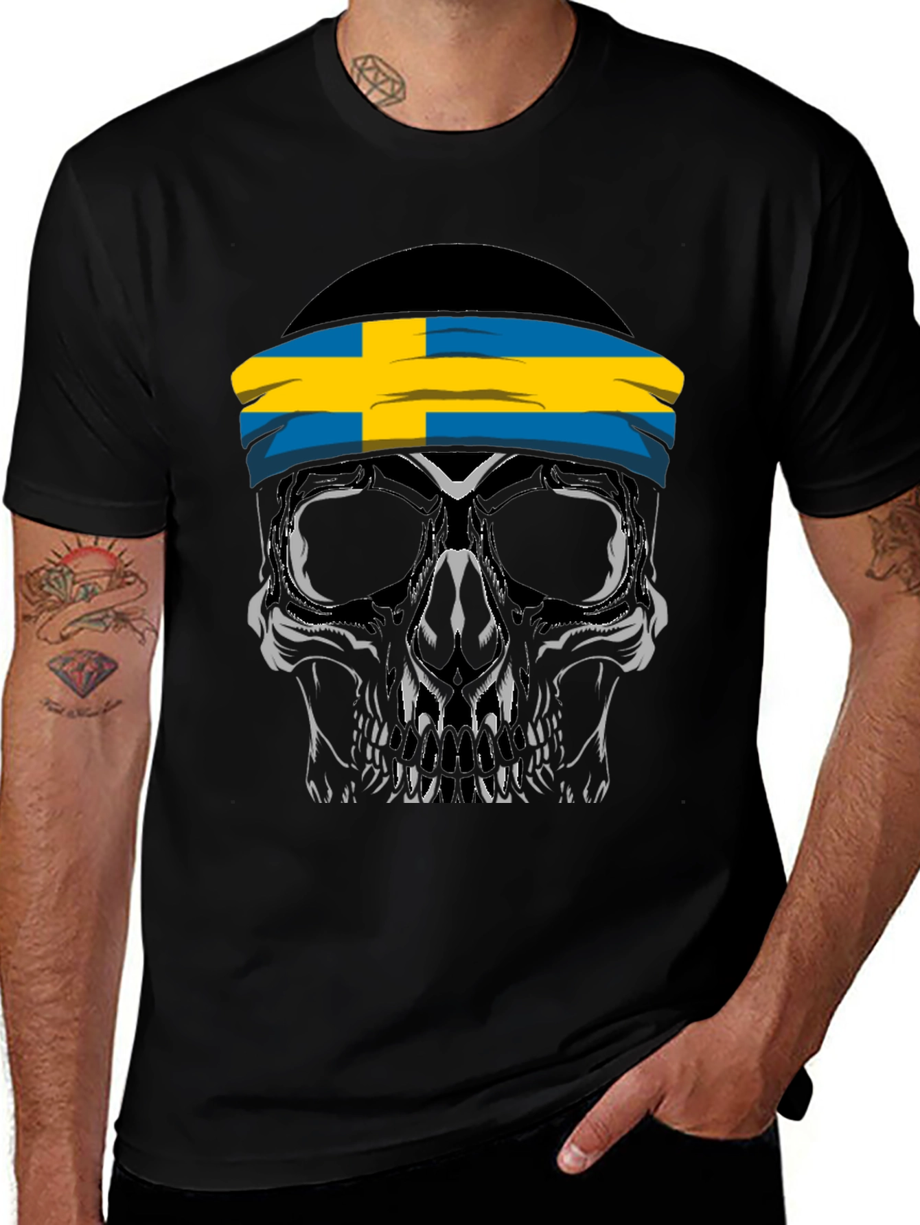 Skull Sweden Flag Headband Black T-Shirt