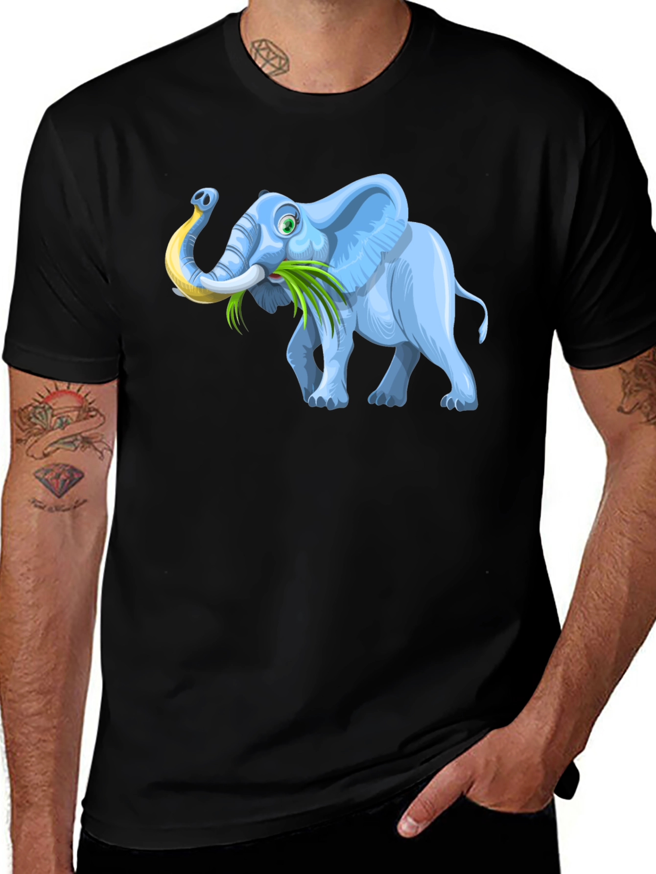 Variant 6 of Cartoon Elephant Graphic Tee - Black Casual T-Shirt