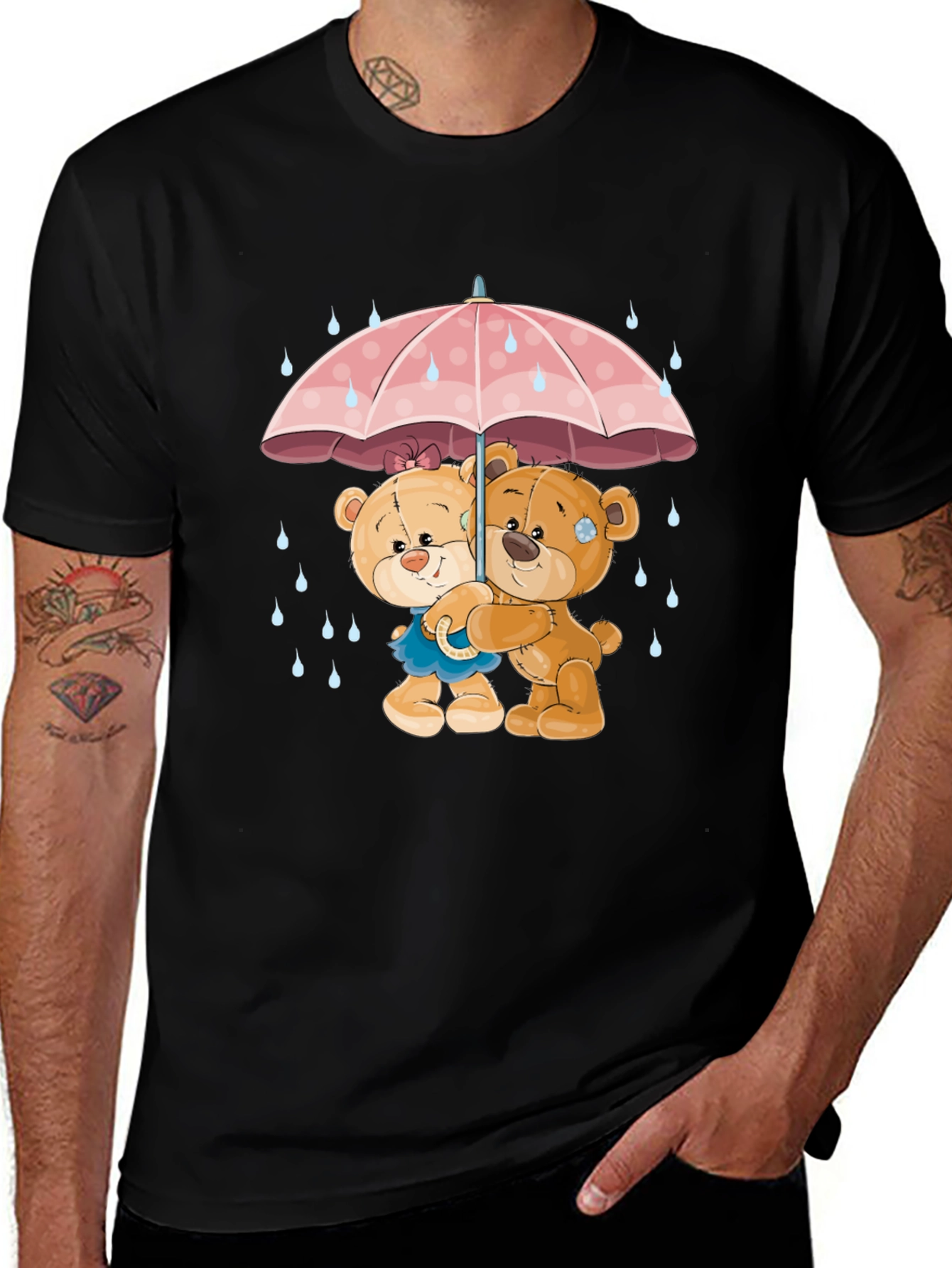 Variant 2 of Cute Teddy Bears Under Umbrella Graphic T-Shirt