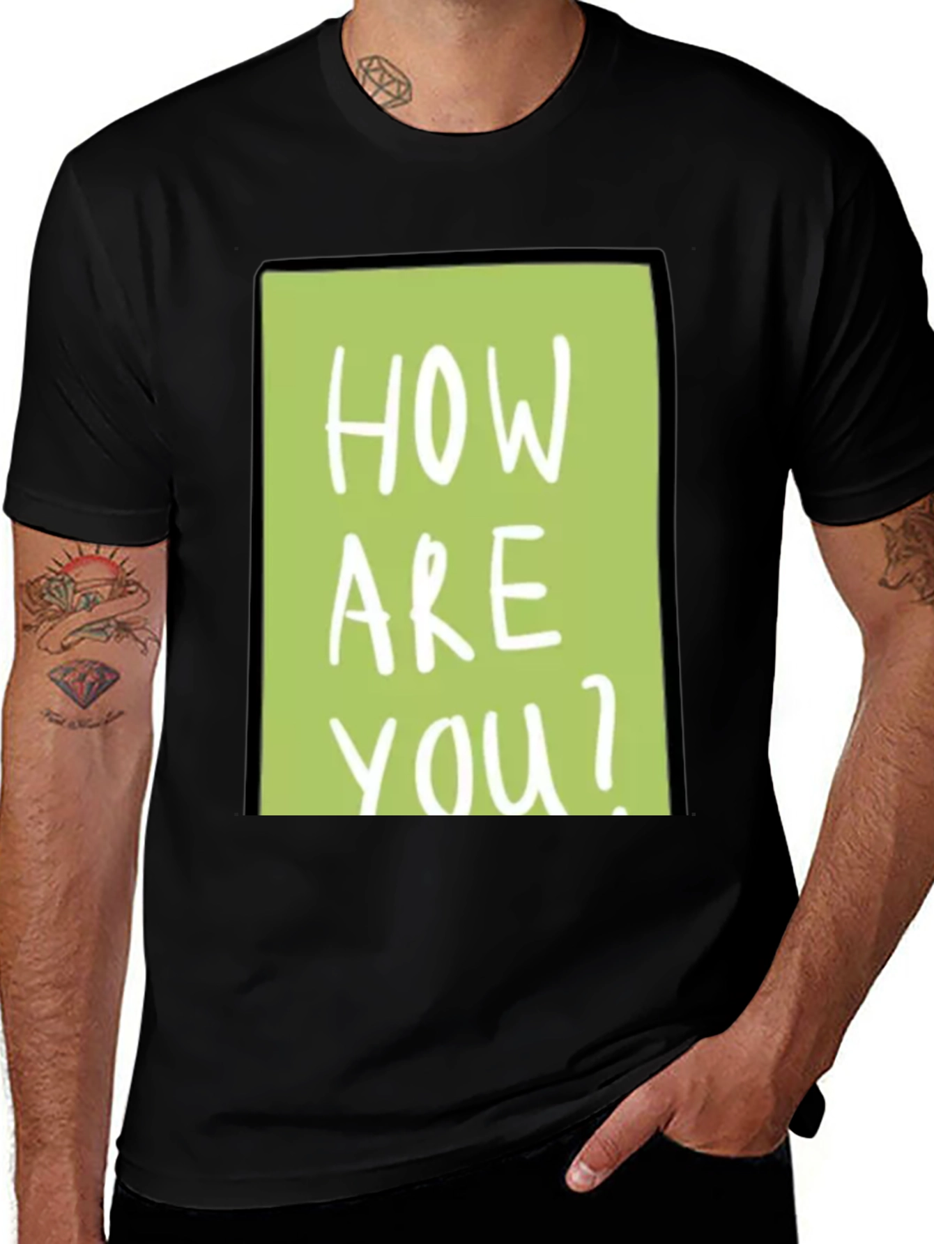 Variant 28 of How Are You? Graphic Tee - Trendy Black T-Shirt
