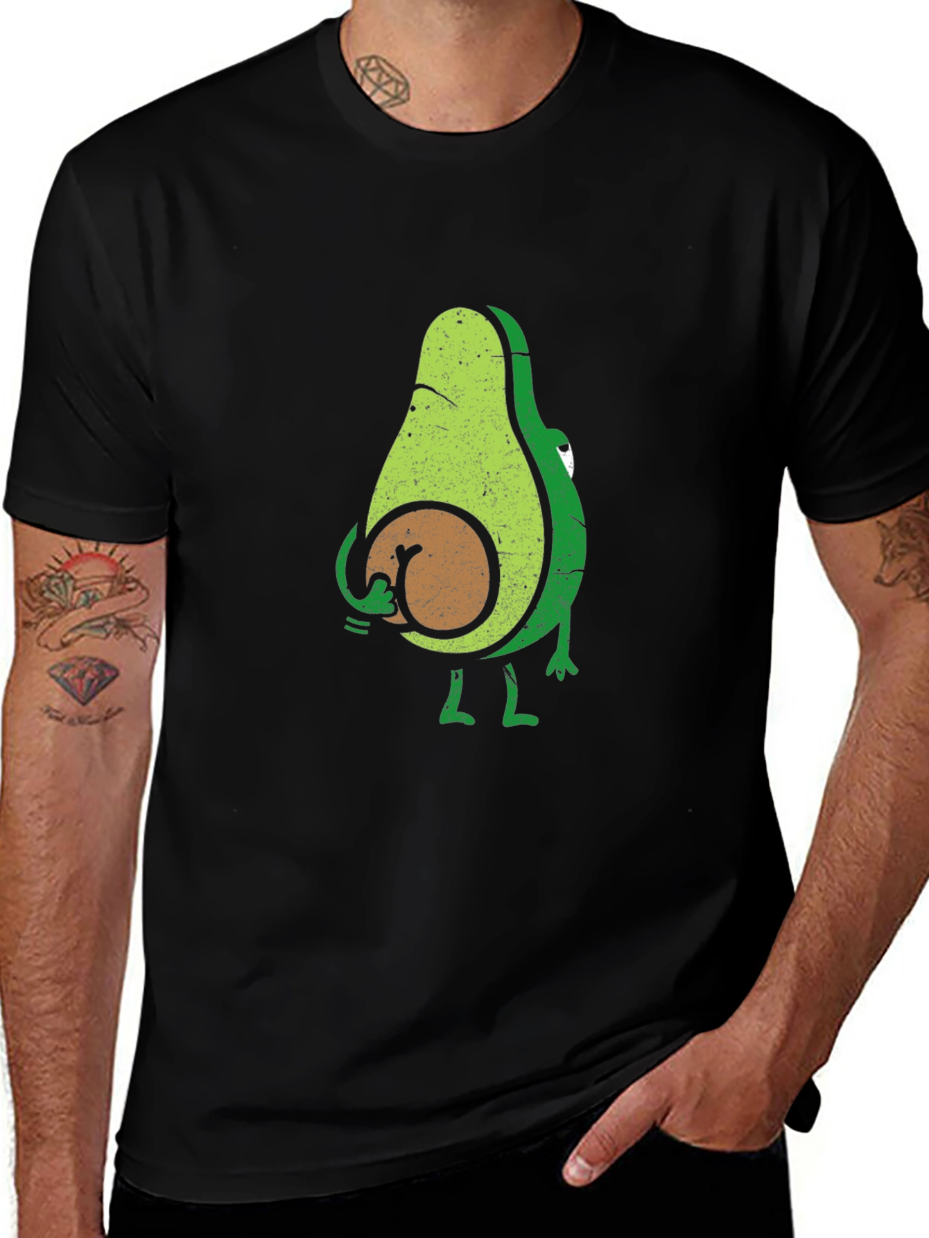 Variant 30 of Funny Avocado Holding Butt Black T-Shirt
