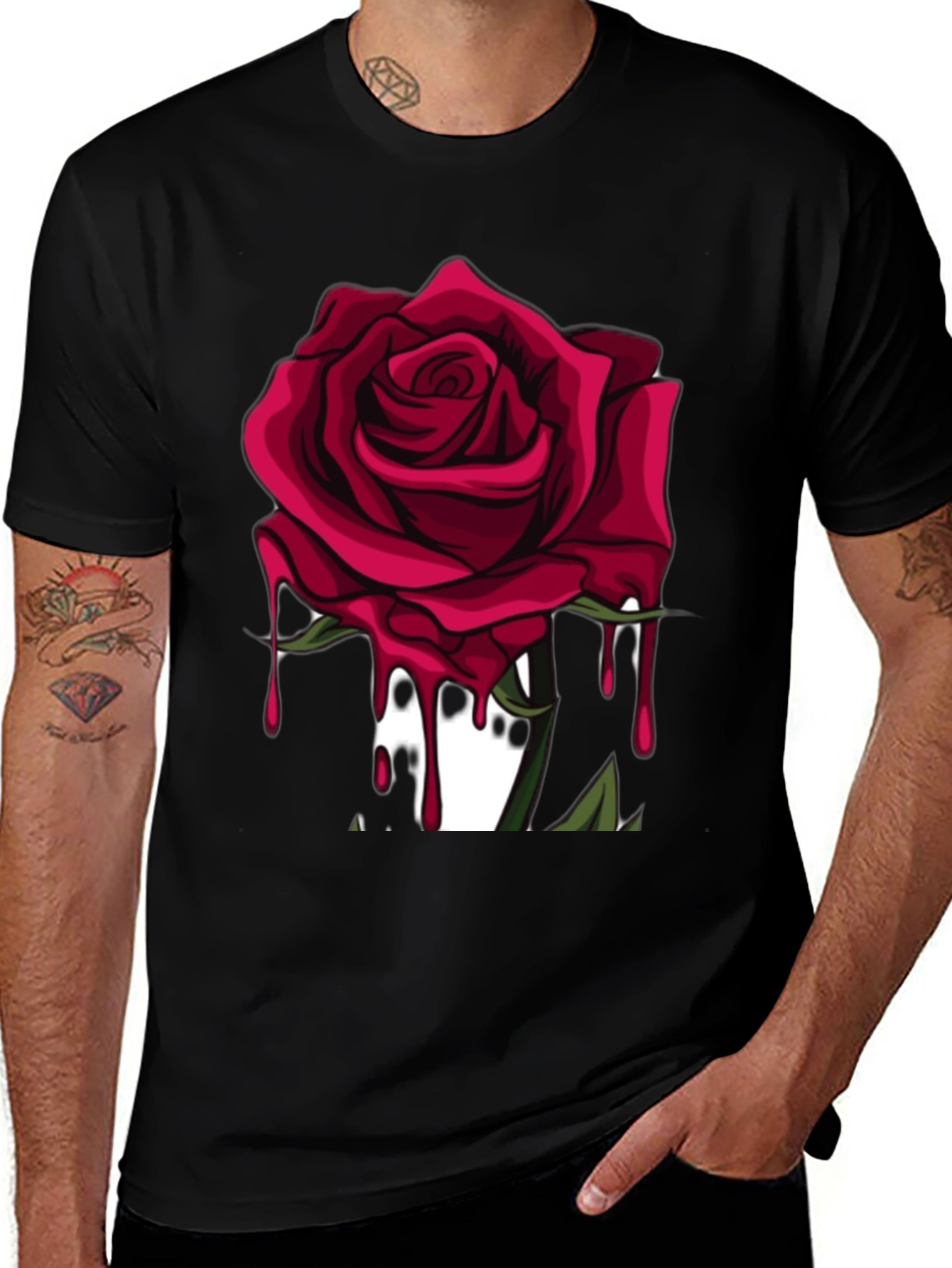 Variant 21 of Men's Black T-Shirt with Red Rose Graphic