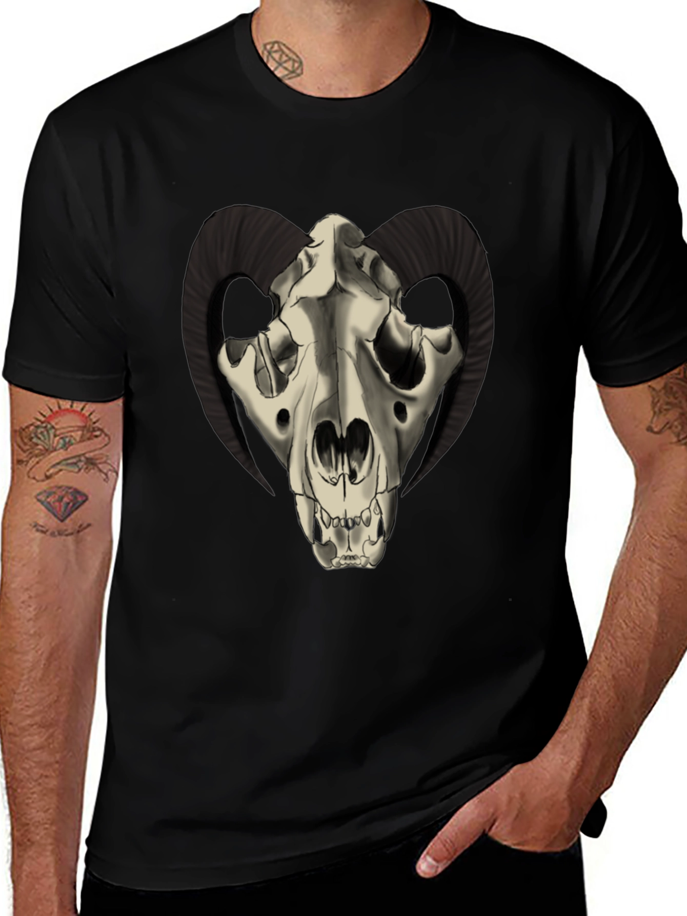 Variant 28 of Ram Skull Graphic Tee - Dark and Edgy Style