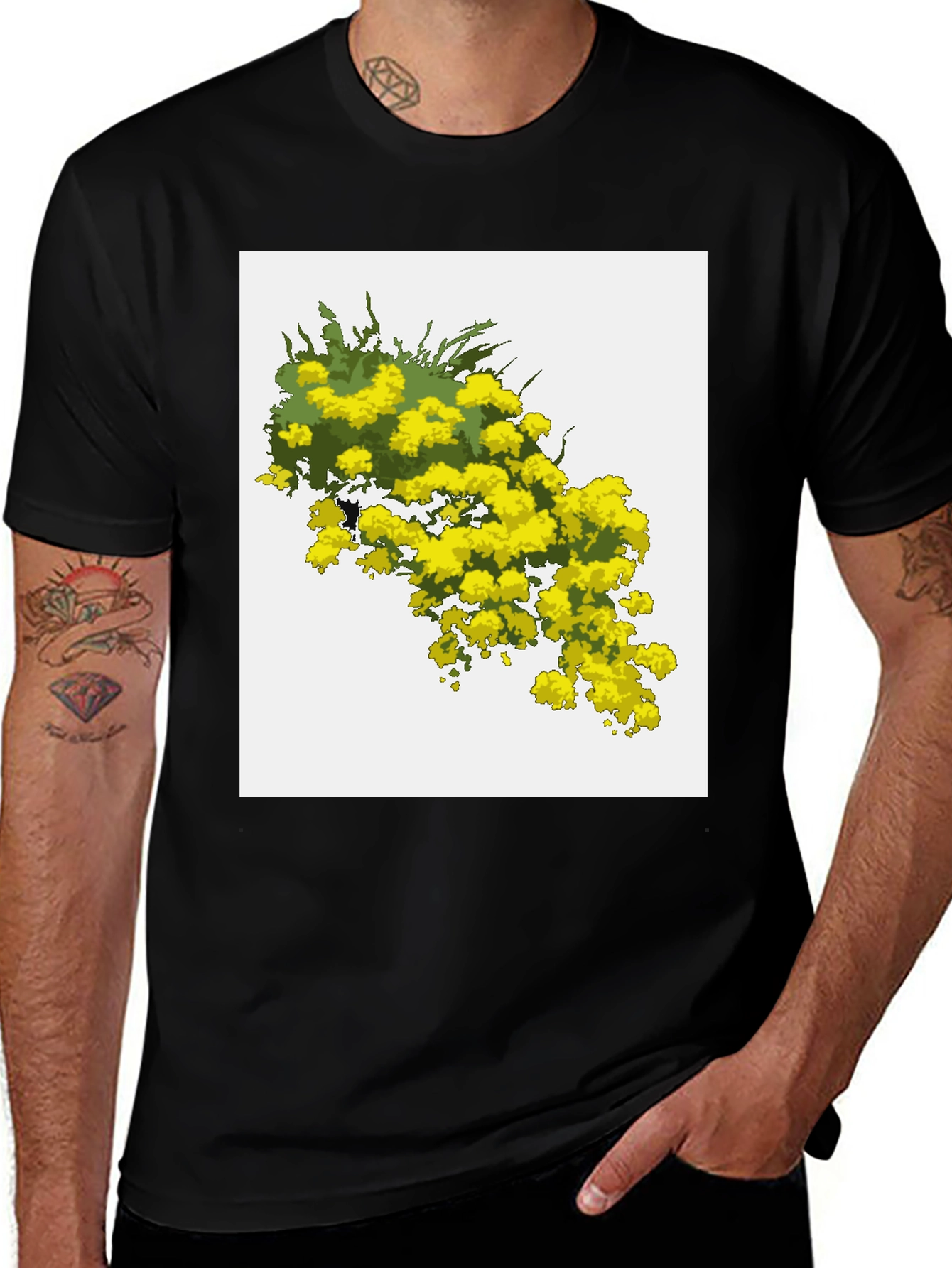 Variant 17 of Floral Print Black T-Shirt: Stylish & Unique