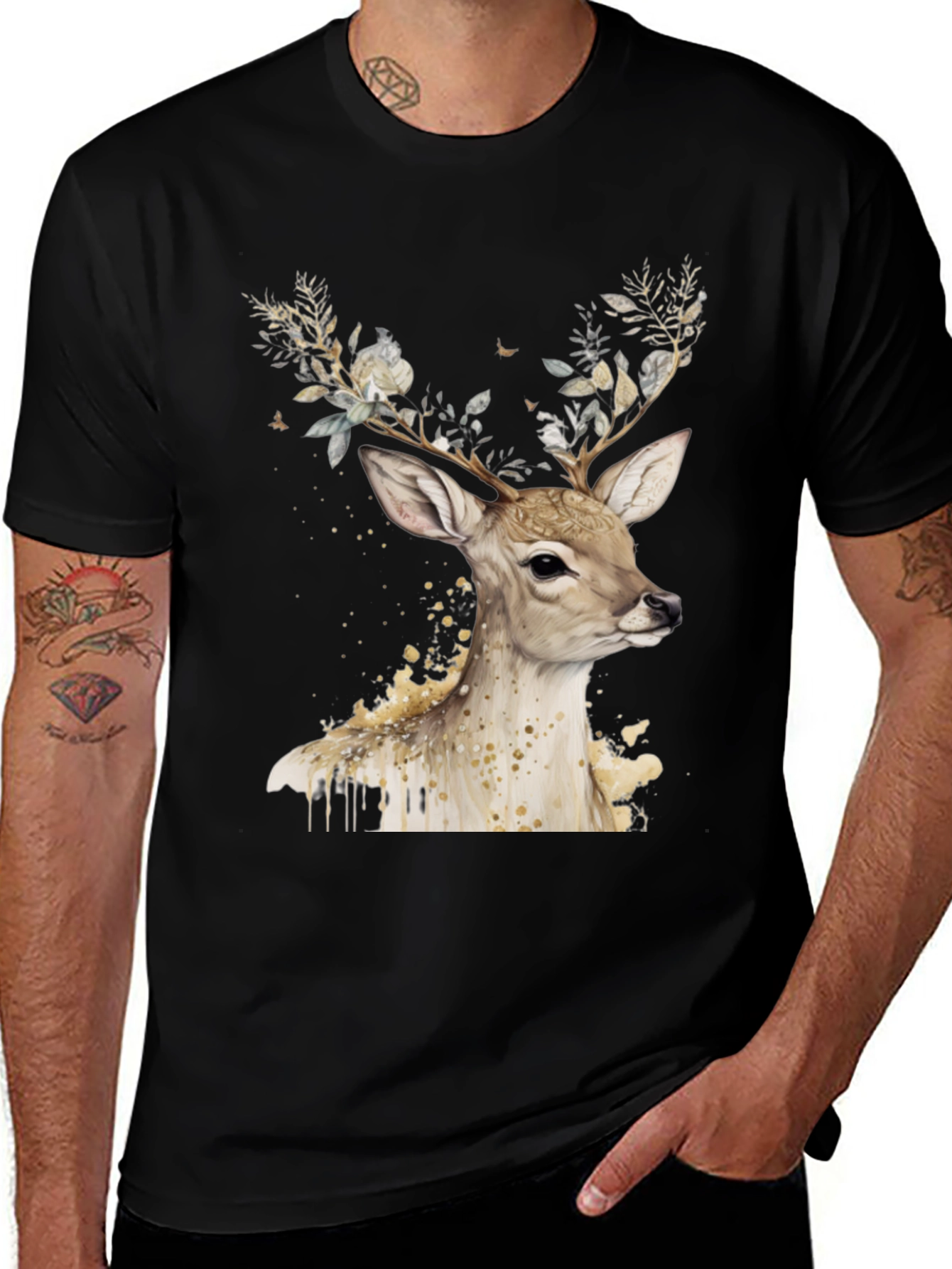 Variant 11 of Floral Antler Deer Graphic Tee - Stylish Unisex Shirt