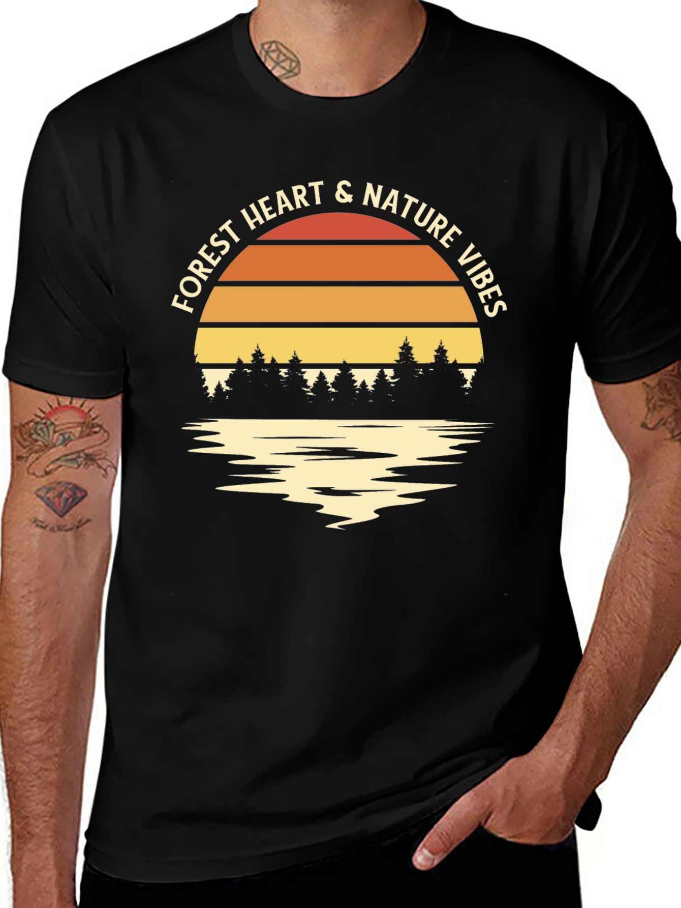 Forest Heart & Nature Vibes Black T-Shirt