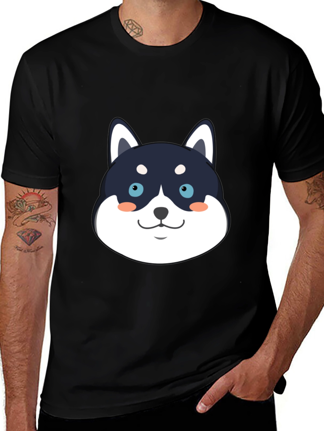 Variant 22 of Cute Husky Dog Face Black T-Shirt
