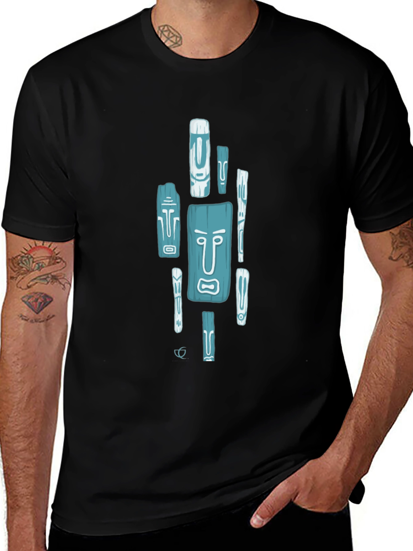 Variant 25 of Trendy Tiki Totem Graphic Tee - Black Casual Shirt