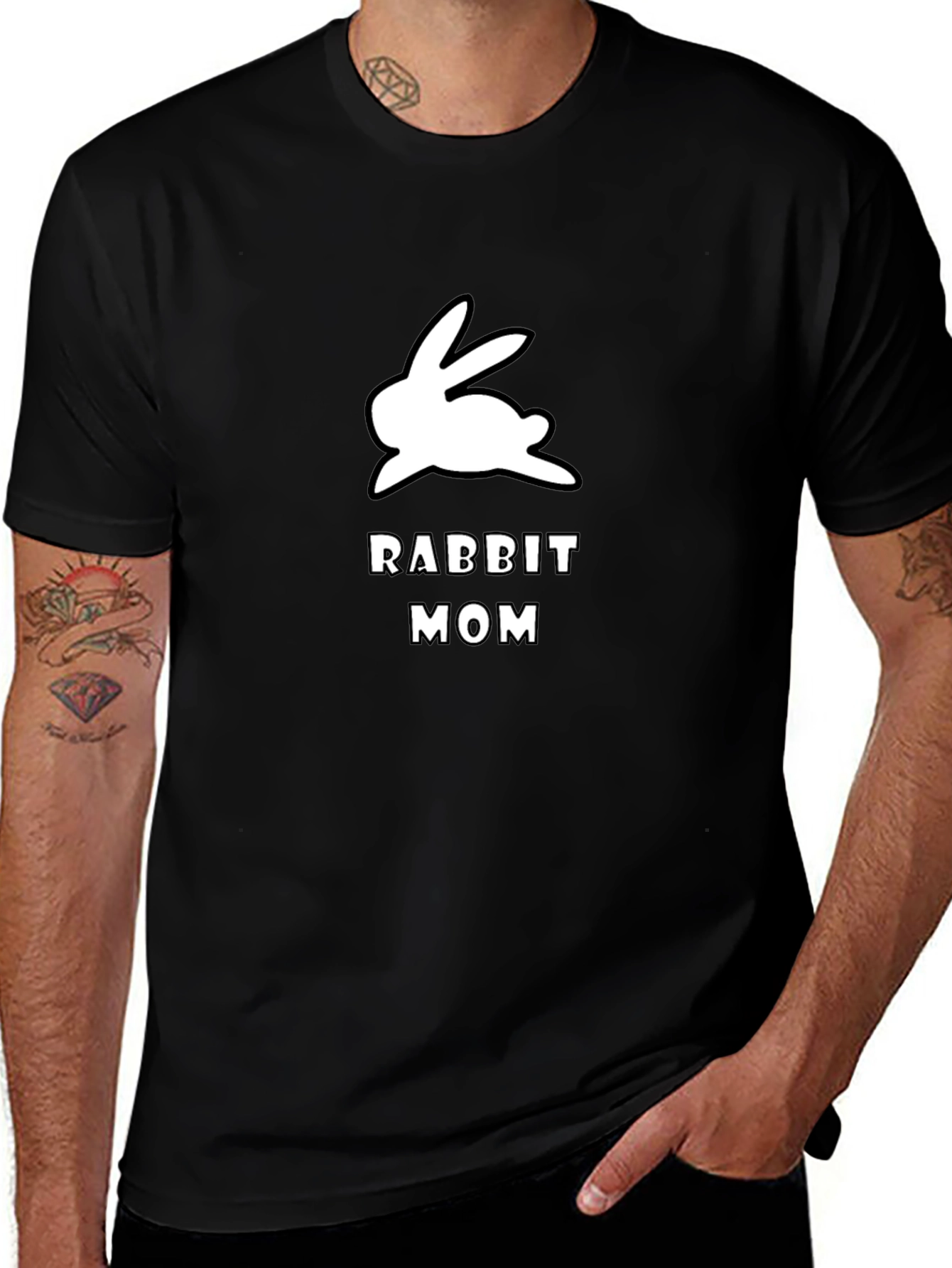 Black Rabbit Mom Graphic Tee - Black Cotton T-Shirt main image