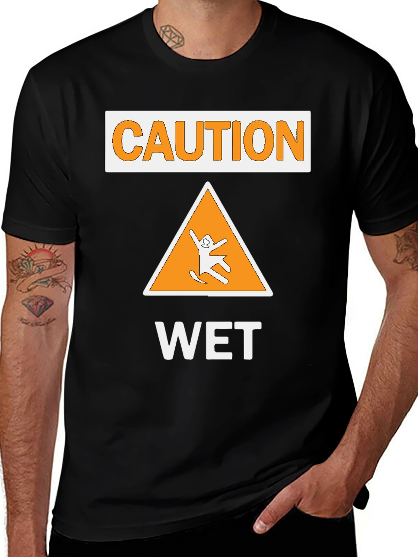 Variant 30 of Caution Wet Sign T-Shirt - Funny Graphic Tee