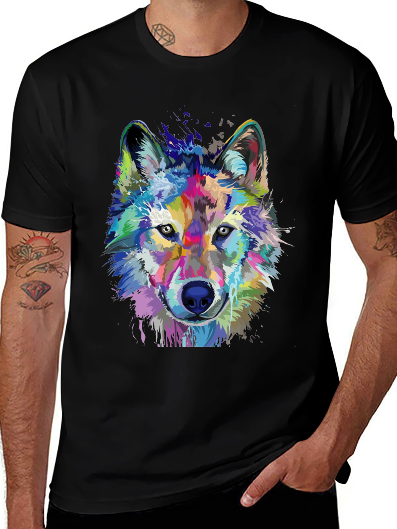 Variant 29 of Vibrant Wolf Graphic Print Black T-Shirt