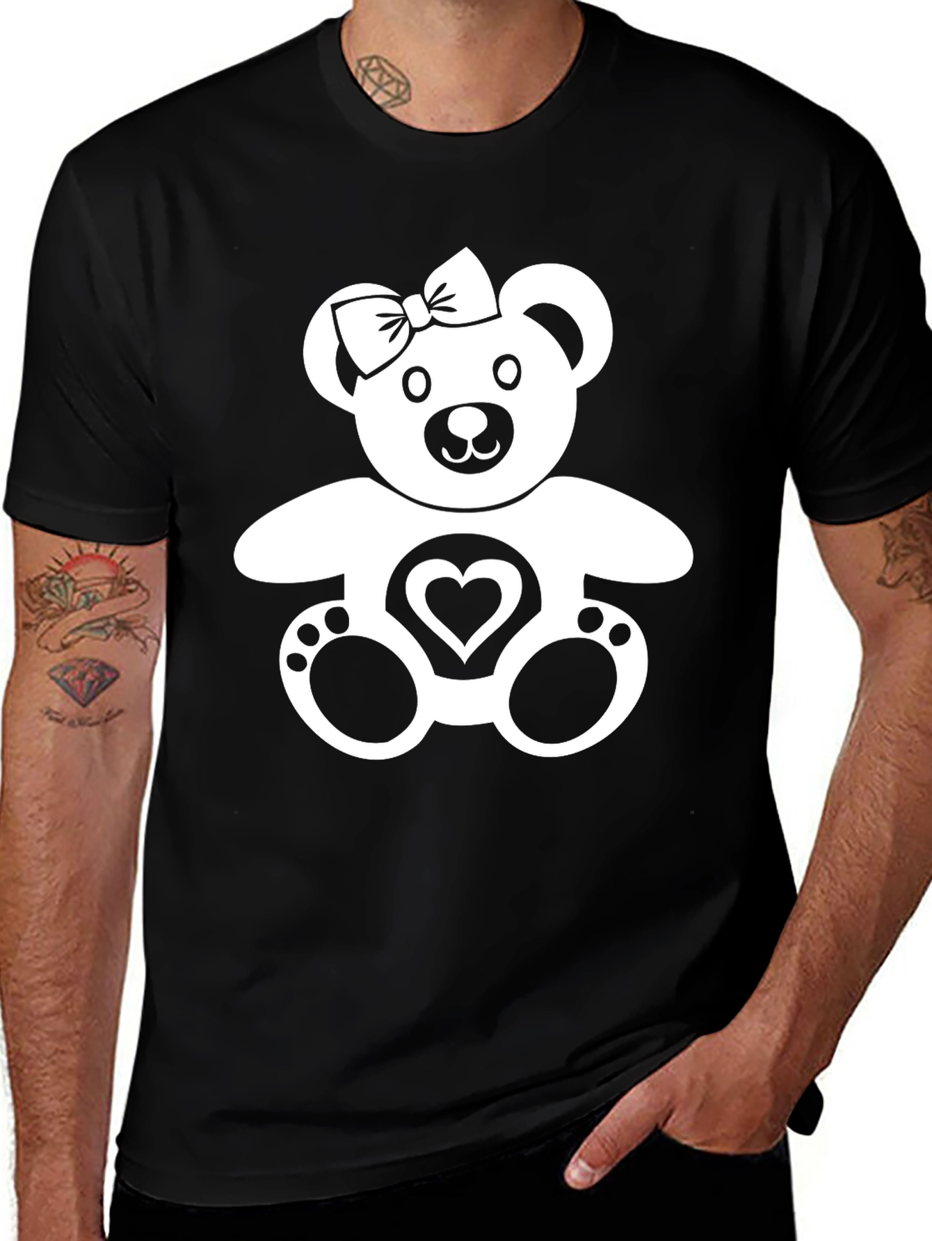 Variant 3 of Cute Teddy Bear Heart Graphic Black T-Shirt