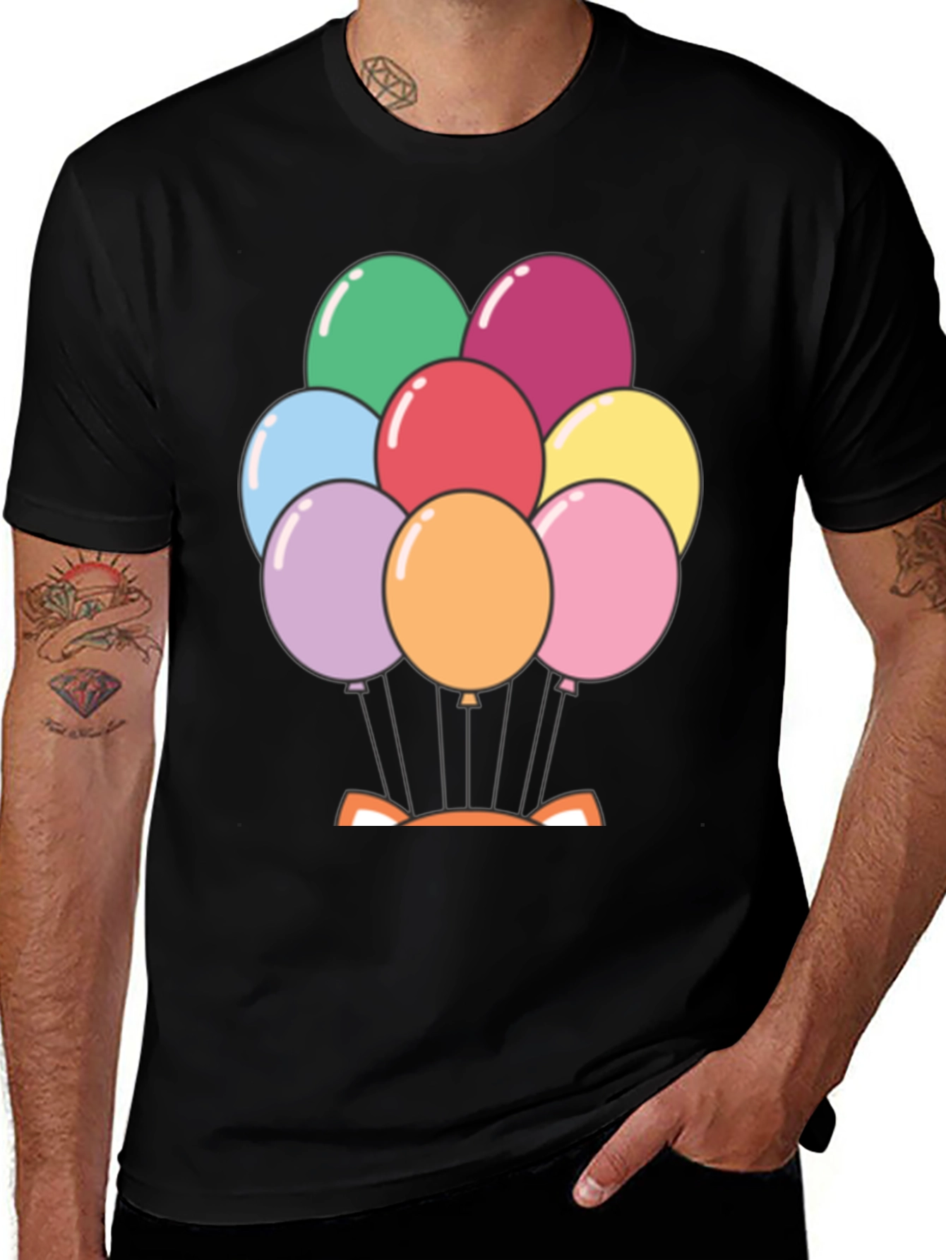Black Balloon Fox Graphic Tee - Fun Novelty Shirt main image