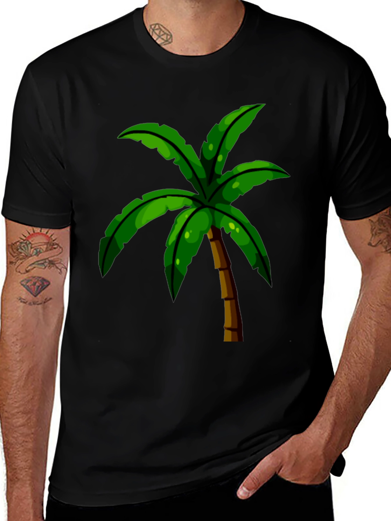 Variant 23 of Palm Tree Graphic Black T-Shirt