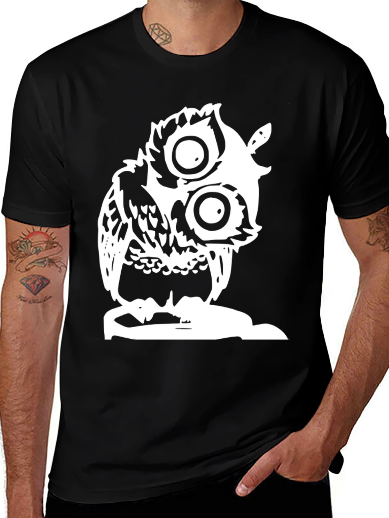 Variant 20 of Owl Graphic Print Black T-Shirt