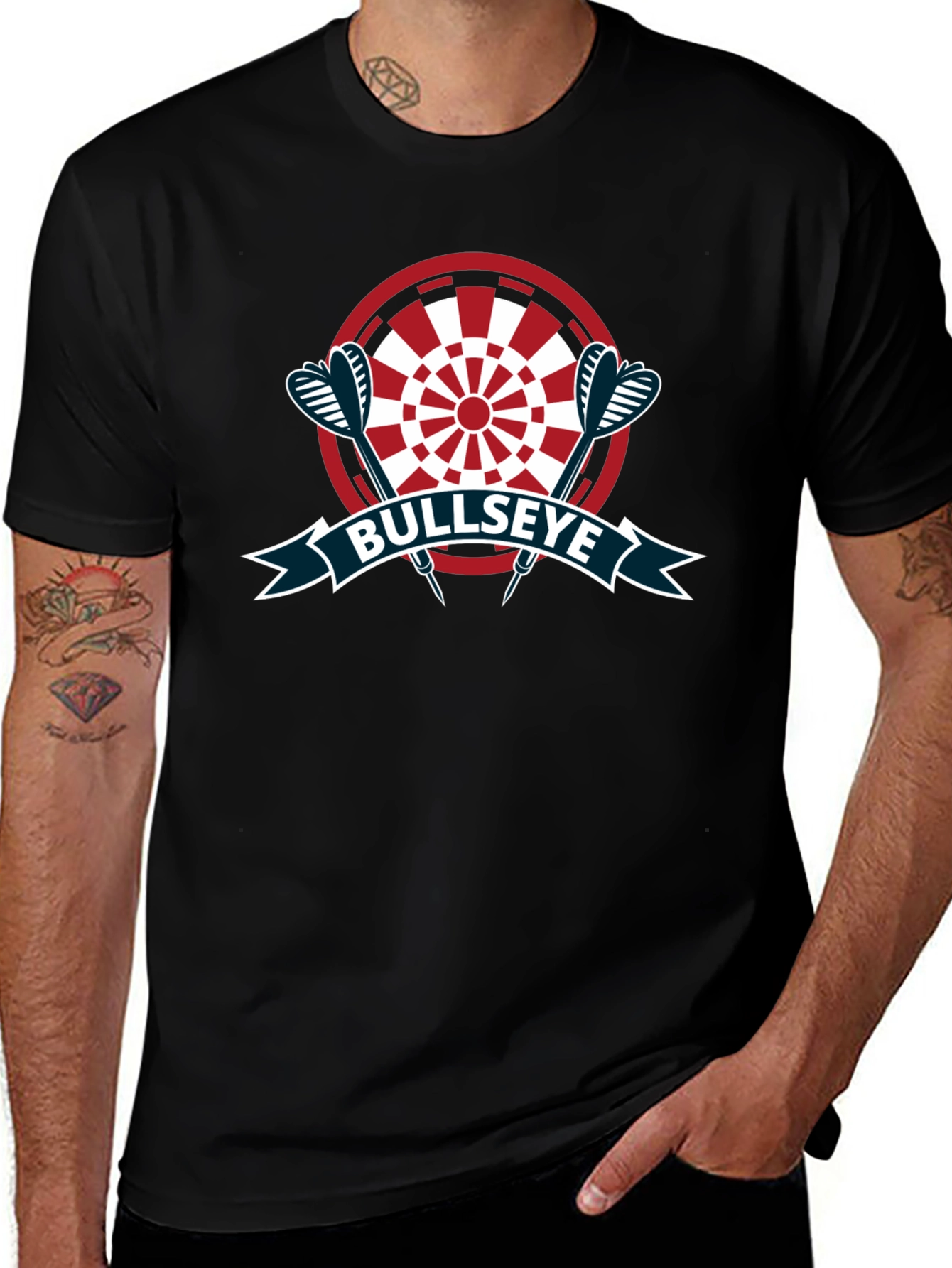Variant 30 of Bullseye Dartboard Graphic Tee - Black Casual T-Shirt