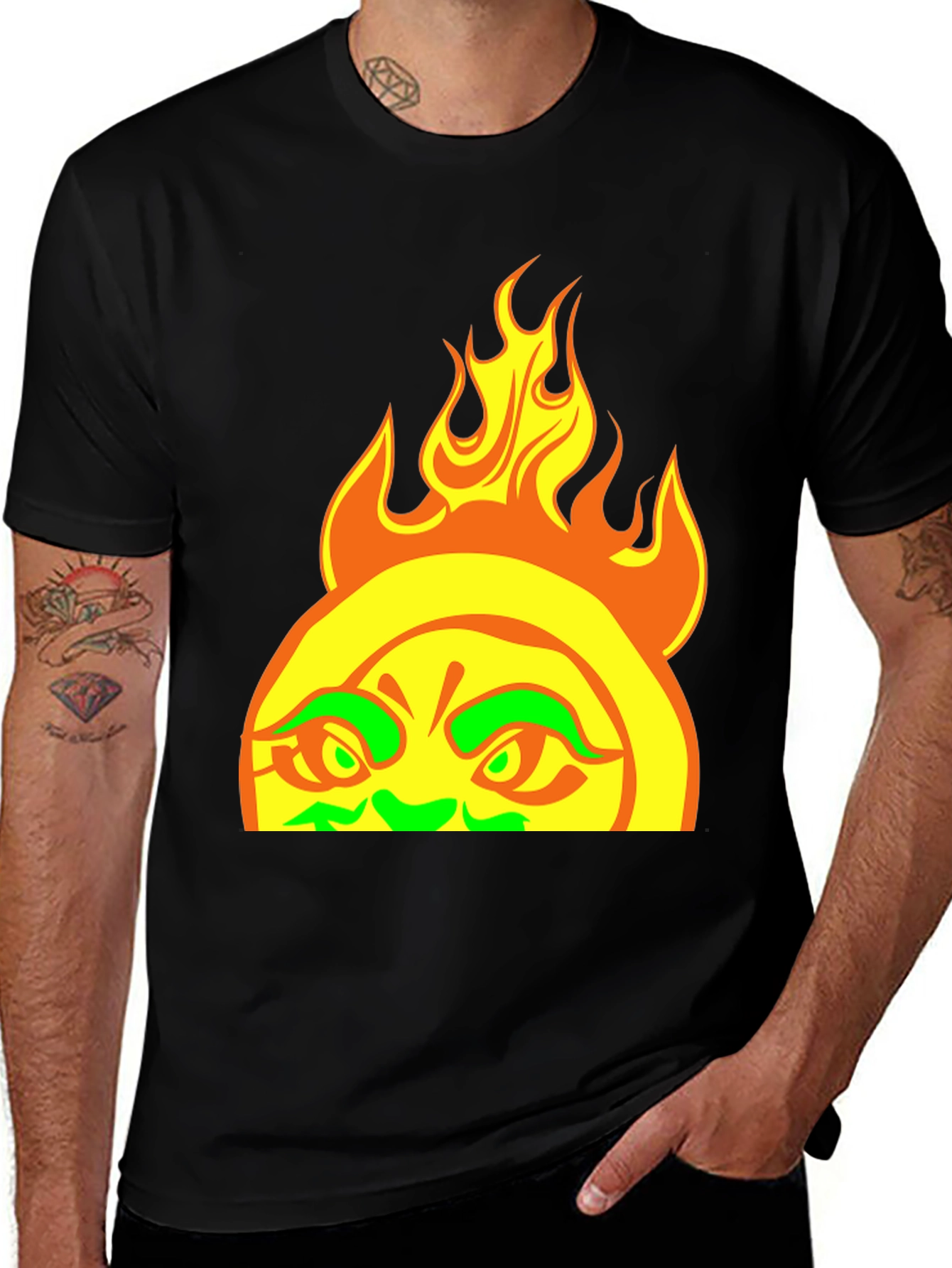Variant 10 of Fiery Sun Graphic Tee - Bold Black T-Shirt