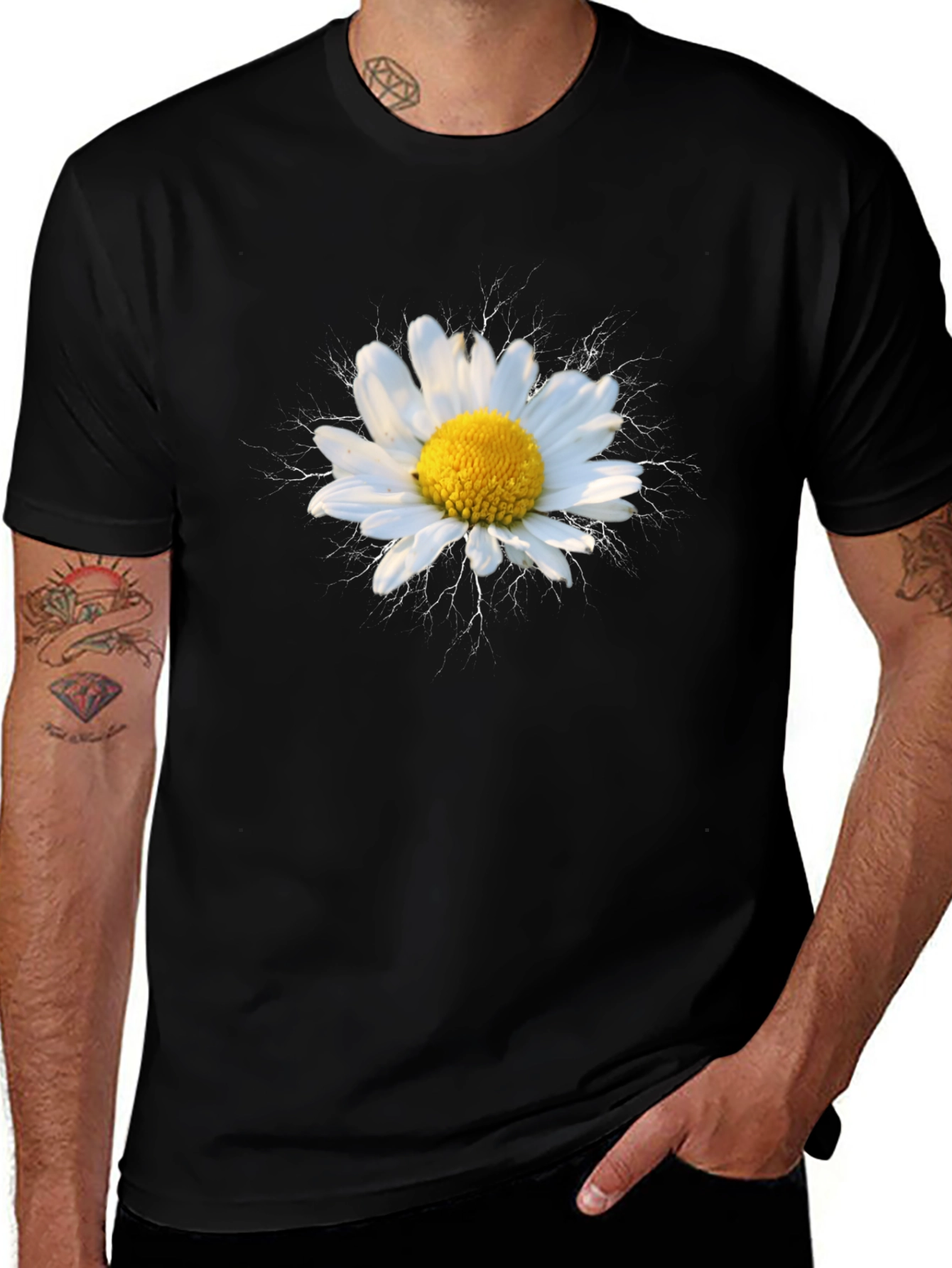 Variant 9 of Daisy Flower Graphic Tee - Black Cotton T-Shirt