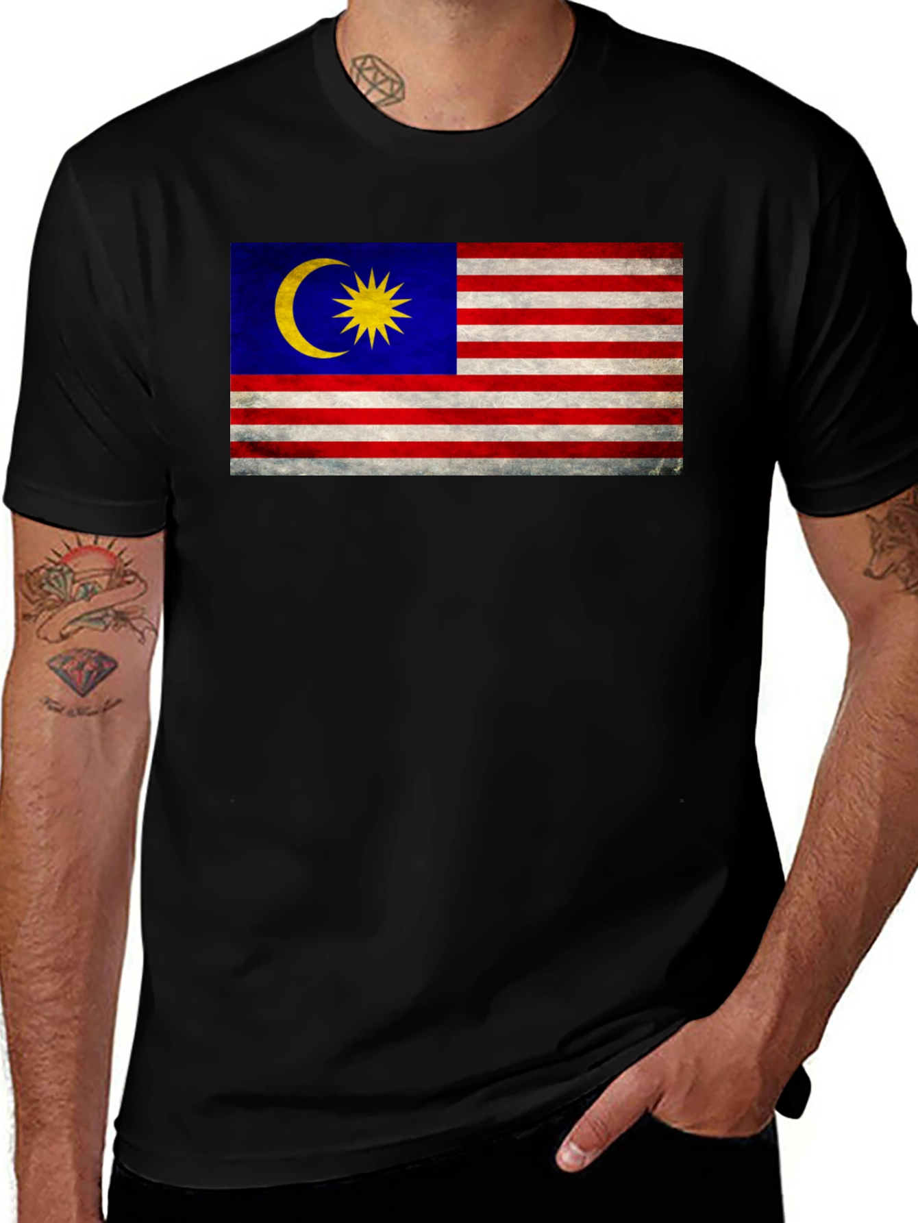 Variant 20 of Malaysia Flag Graphic T-Shirt - Men's Black Tee