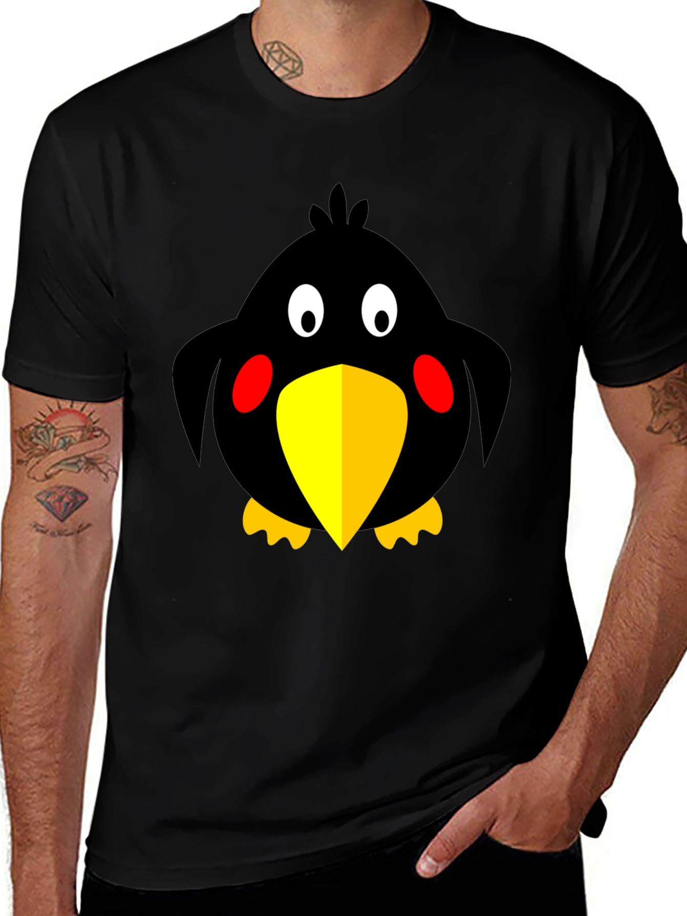 Variant 28 of Cute Cartoon Bird Black T-Shirt
