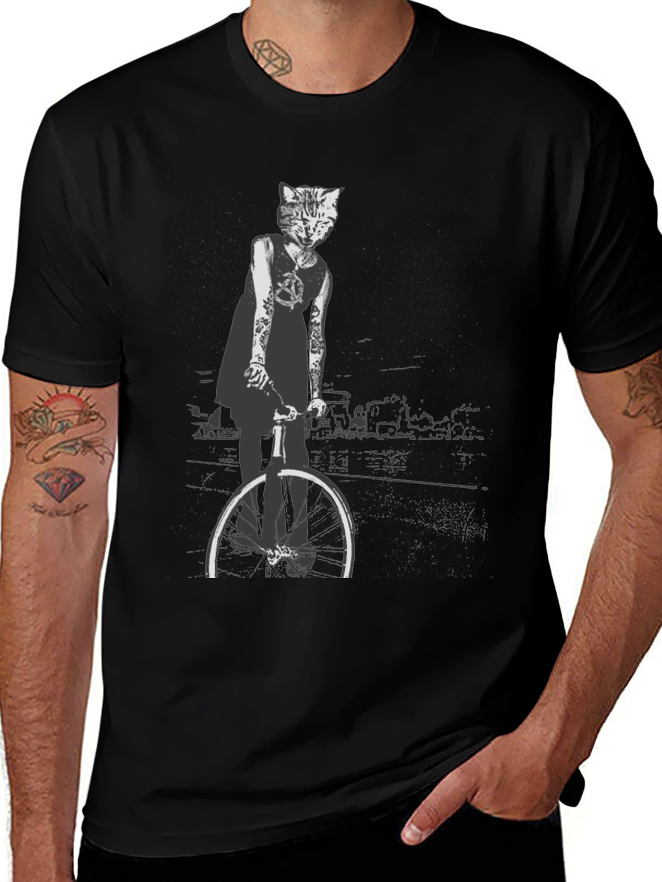 Variant 30 of Cool Cat Biker Graphic Tee - Black T-Shirt