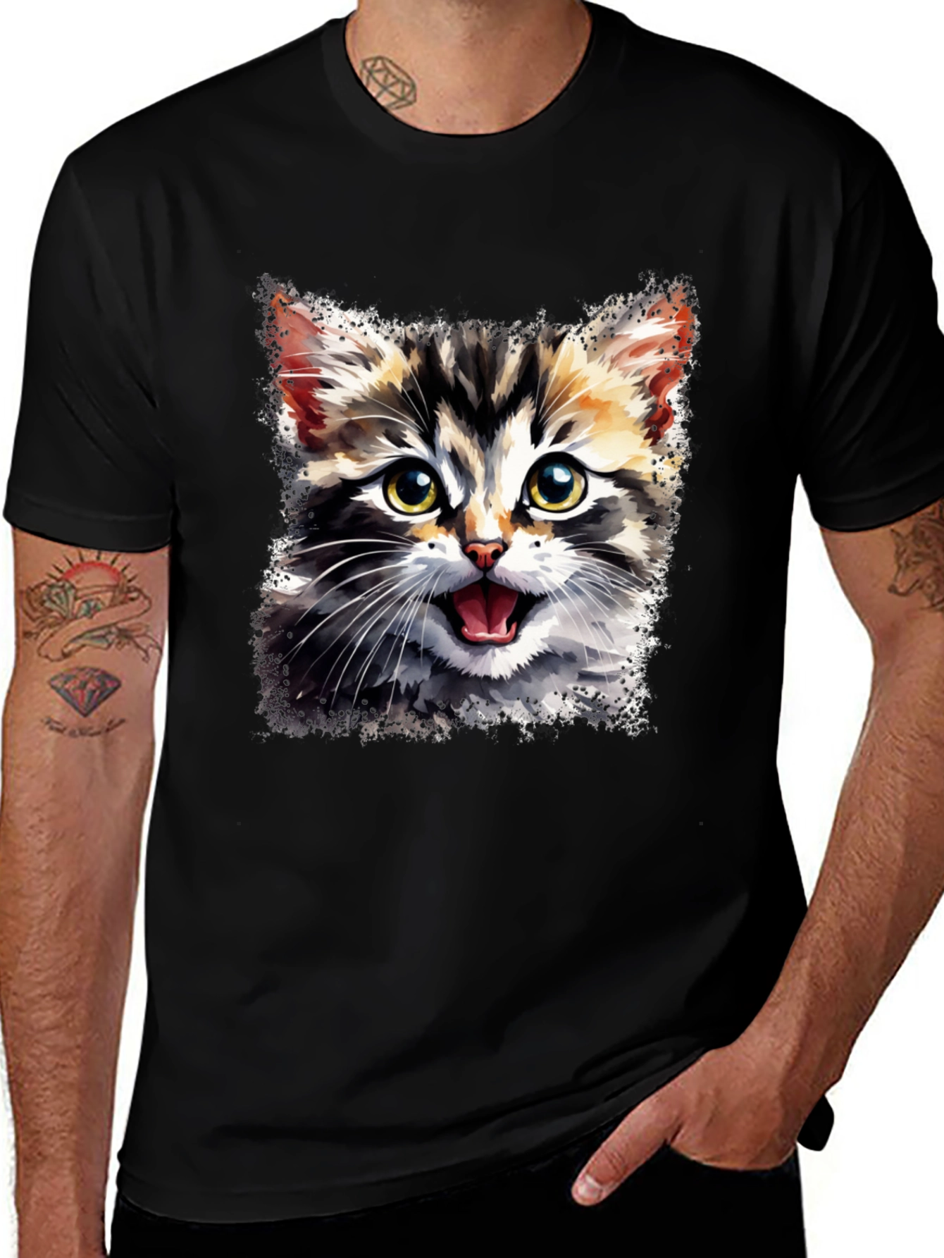 Variant 20 of Cute Cat Graphic Tee - Unisex Black T-Shirt