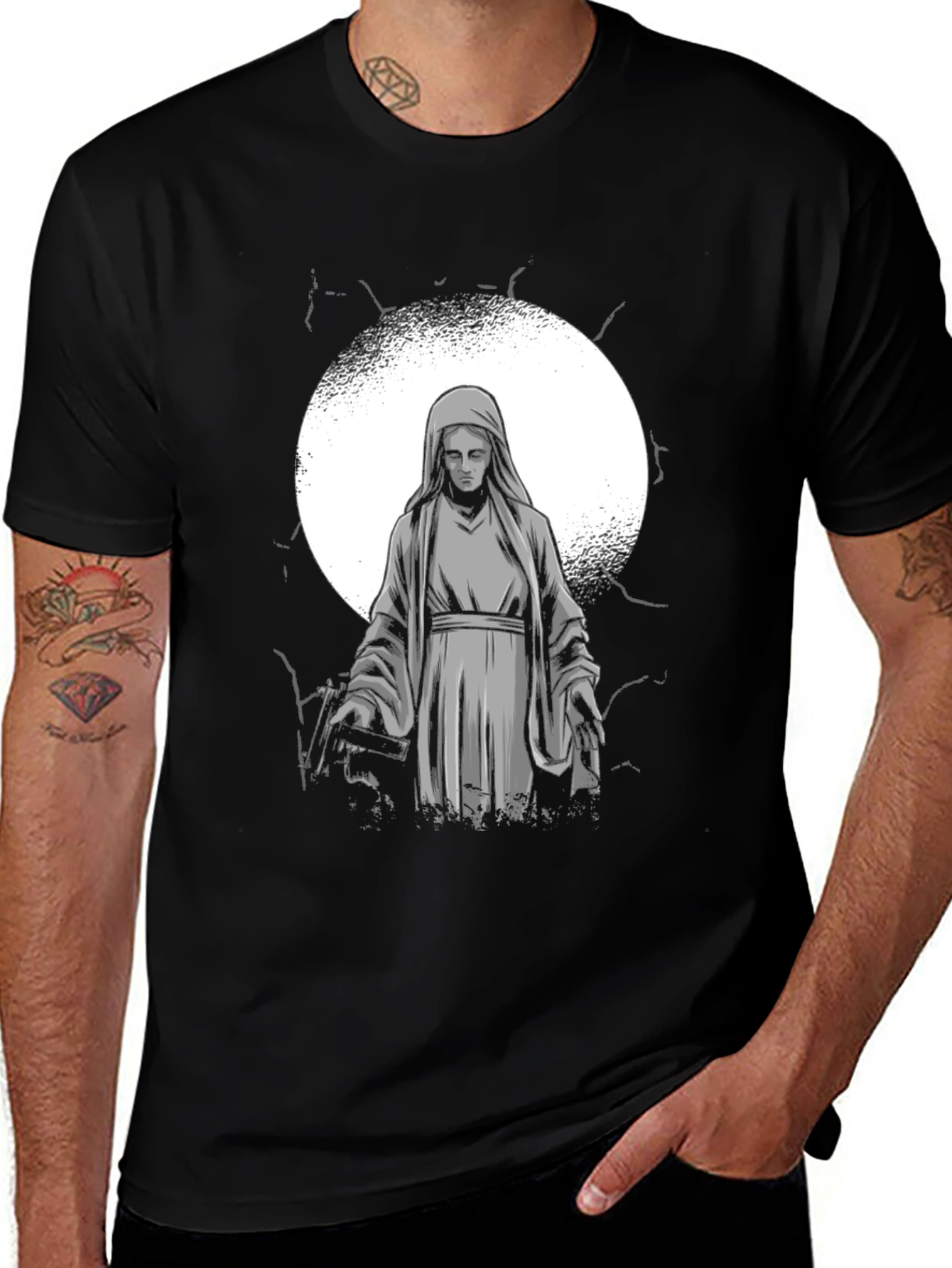 Variant 16 of Virgin Mary Graphic Print Black T-Shirt