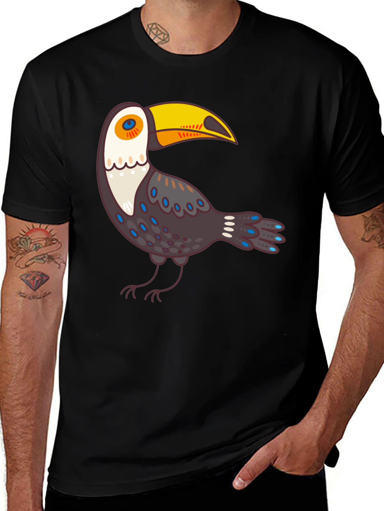 Variant 6 of Cartoon Toucan Graphic Black T-Shirt