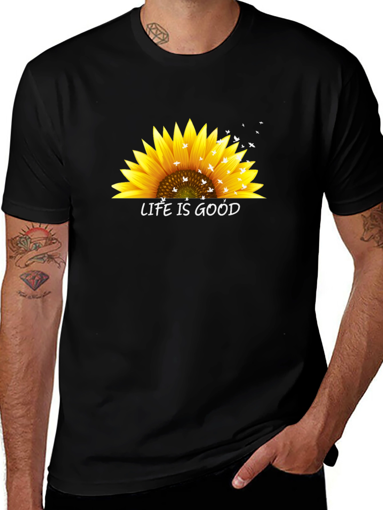 Variant 8 of Life is Good Sunflower Graphic Tee - Black