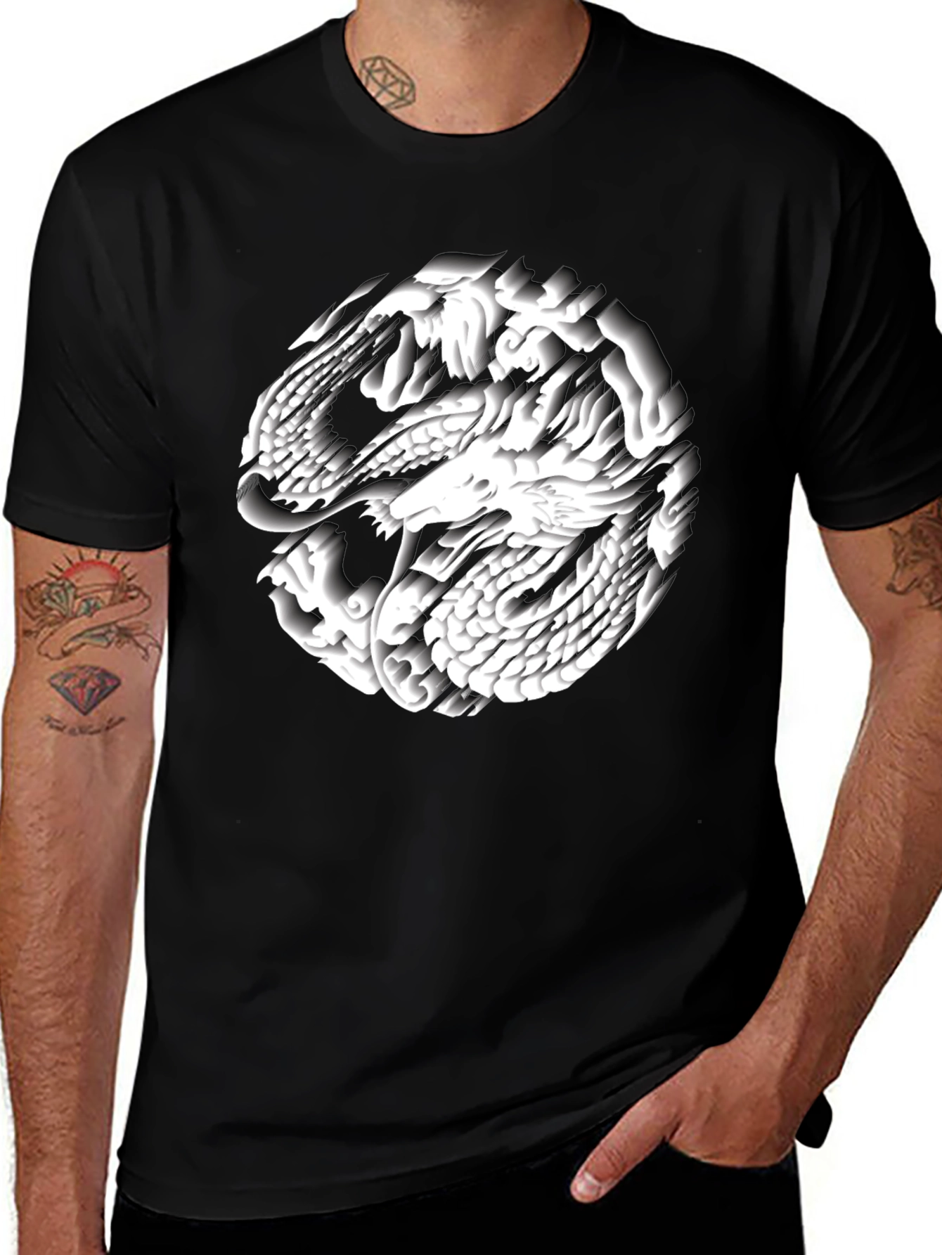 Variant 2 of Dragon Circle Graphic Tee - Black Cotton Blend