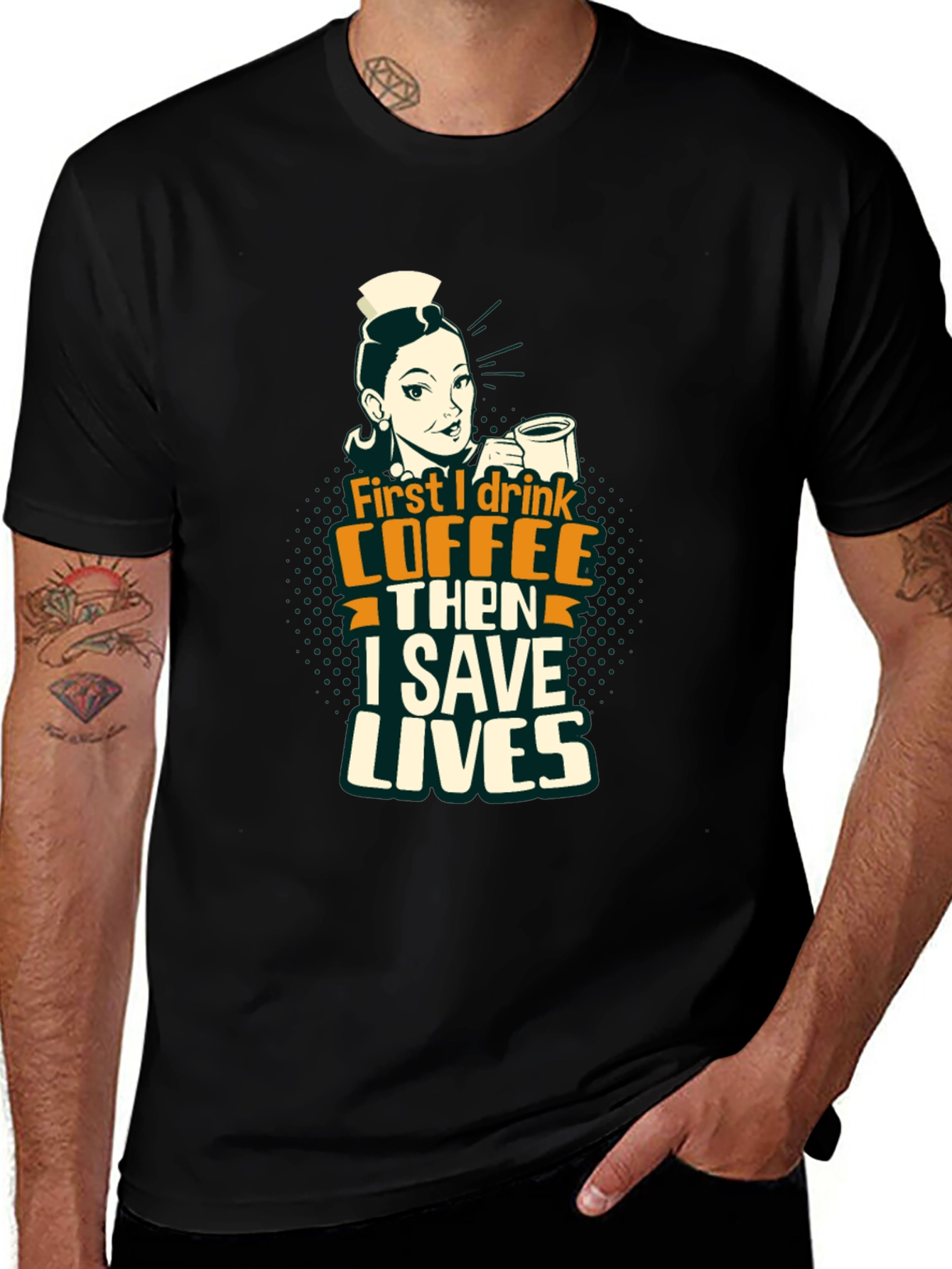 Variant 27 of Coffee Saving Lives T-Shirt - Black Graphic Tee
