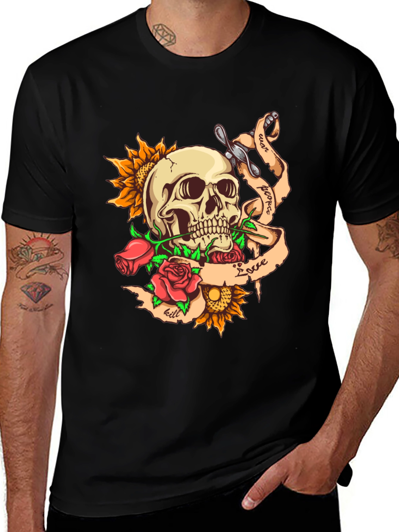 Variant 12 of Skull & Roses Graphic T-Shirt - Edgy Streetwear Style