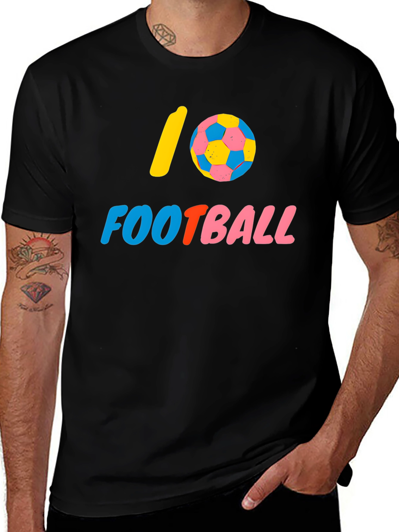 Variant 24 of I Love Football Graphic Tee - Black Cotton Shirt