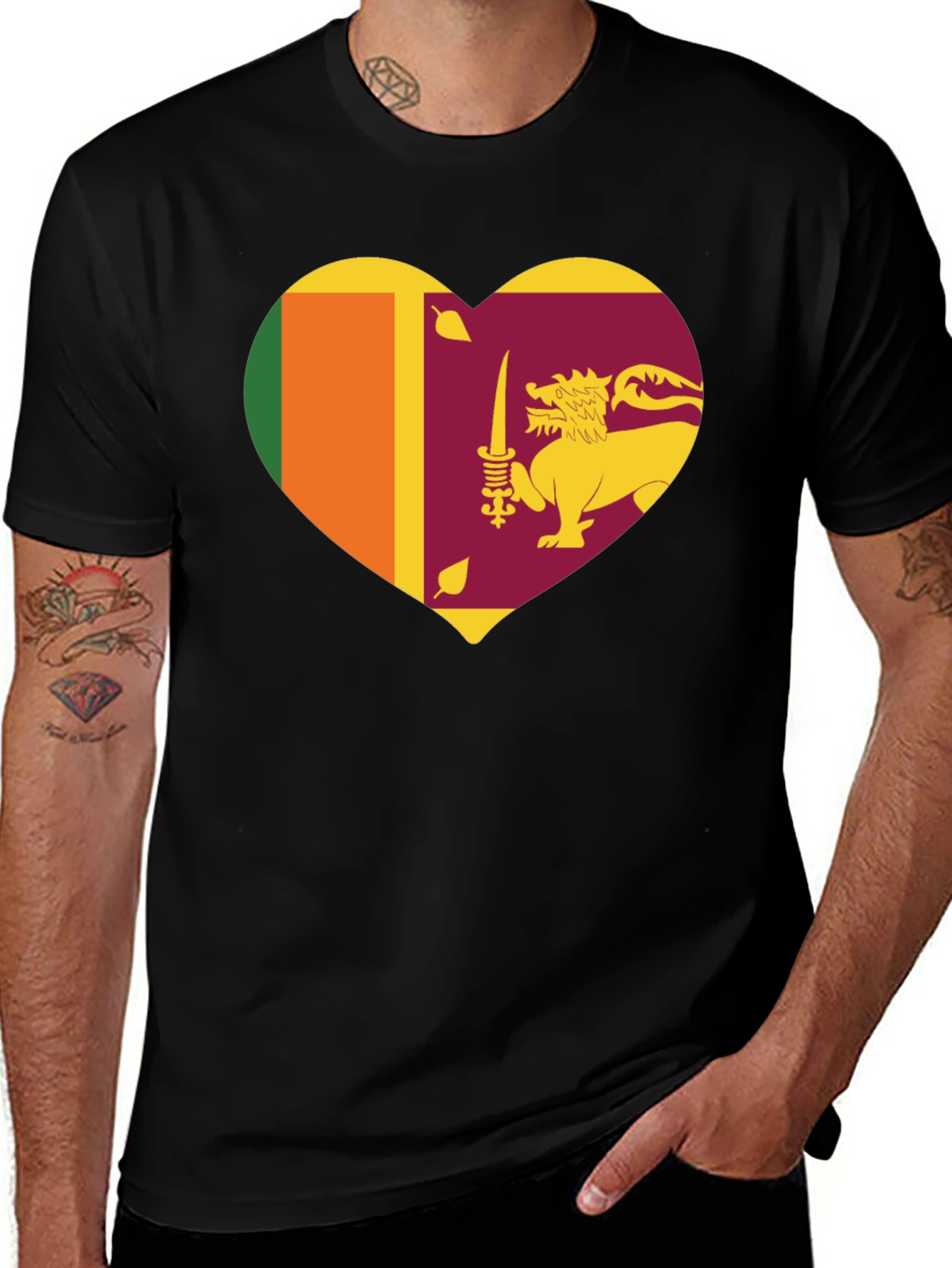 Variant 12 of Sri Lanka Flag Heart T-Shirt - National Pride Tee
