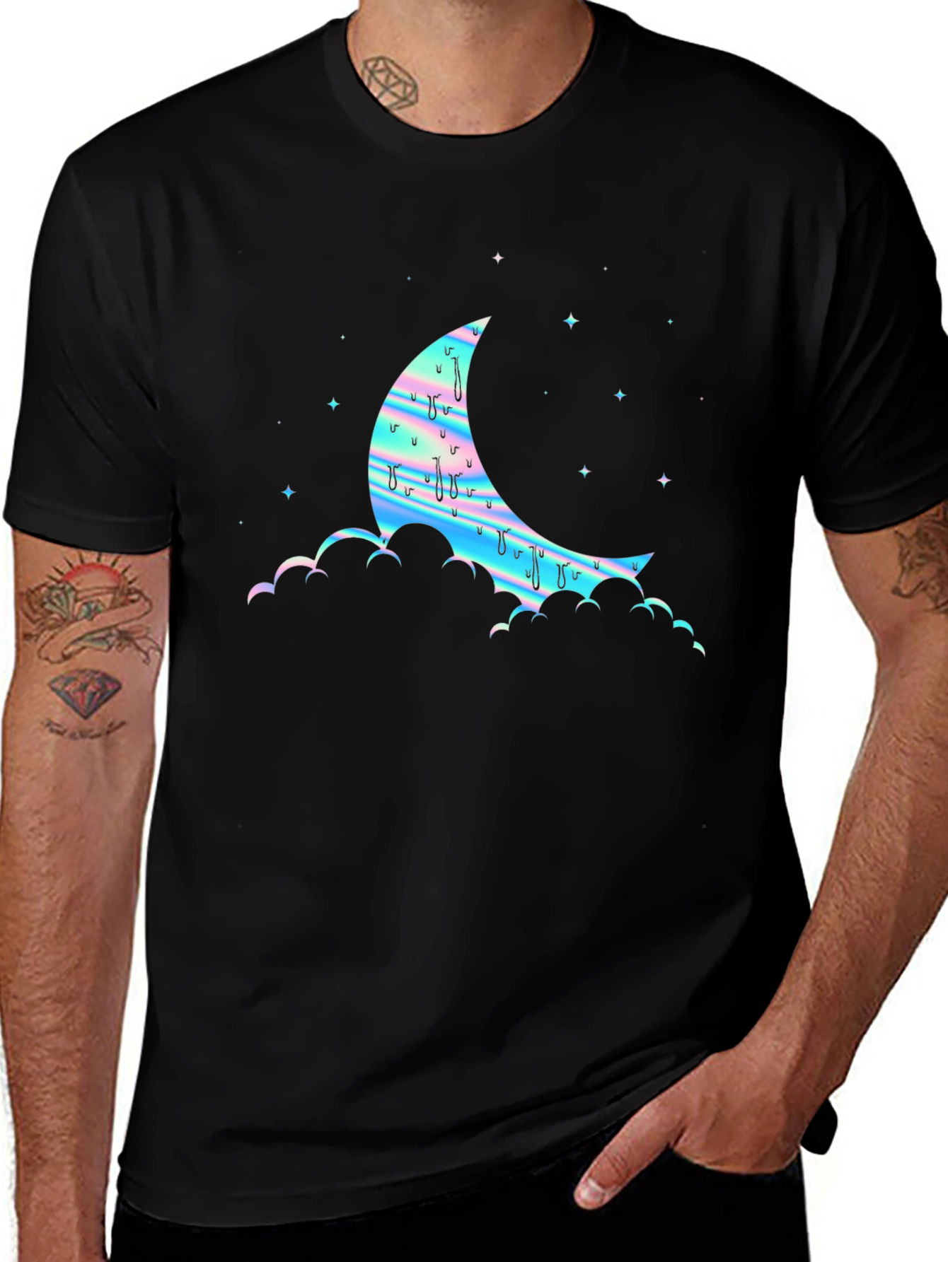 Variant 19 of Dreamy Moon Graphic Tee - Black Cotton Blend