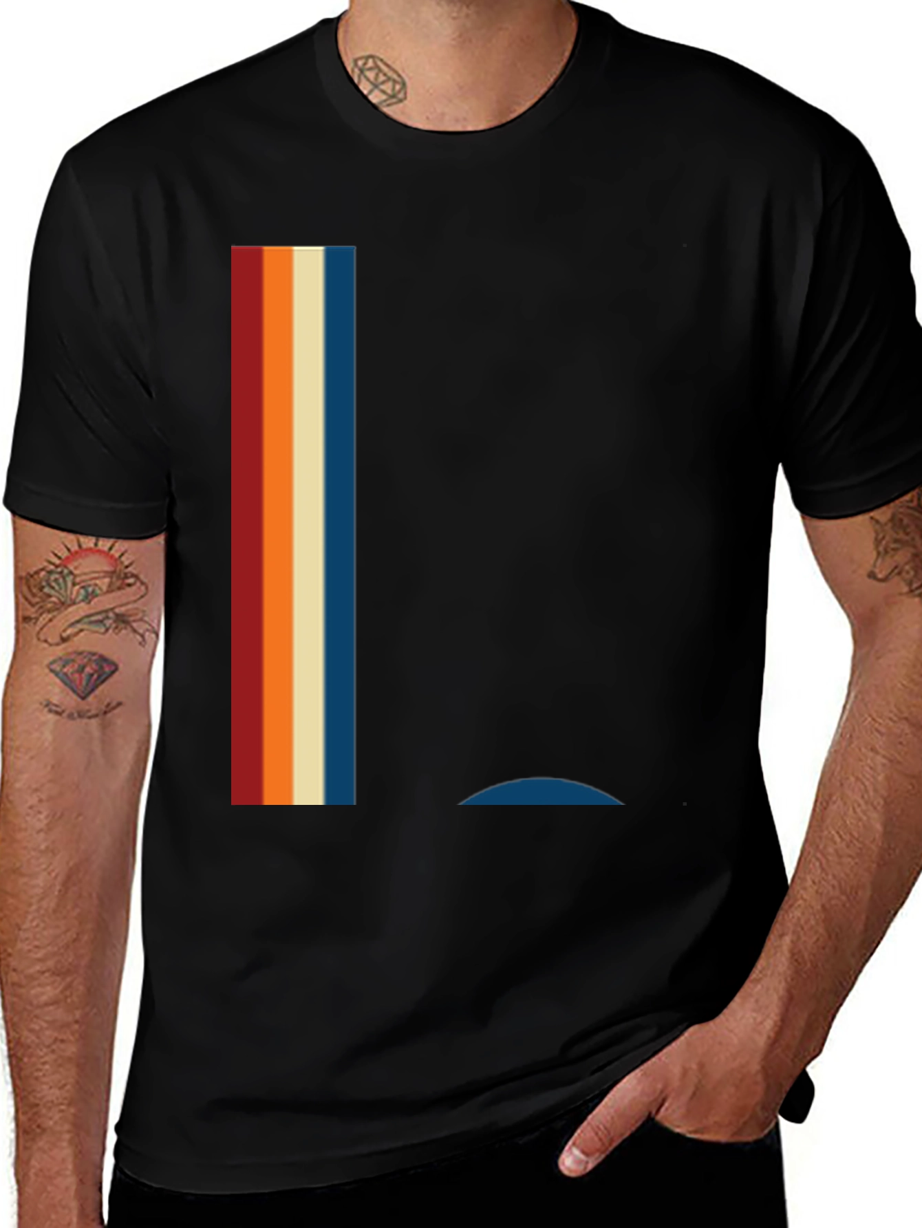 Variant 26 of Retro Stripe Graphic Tee - Modern Black T-Shirt