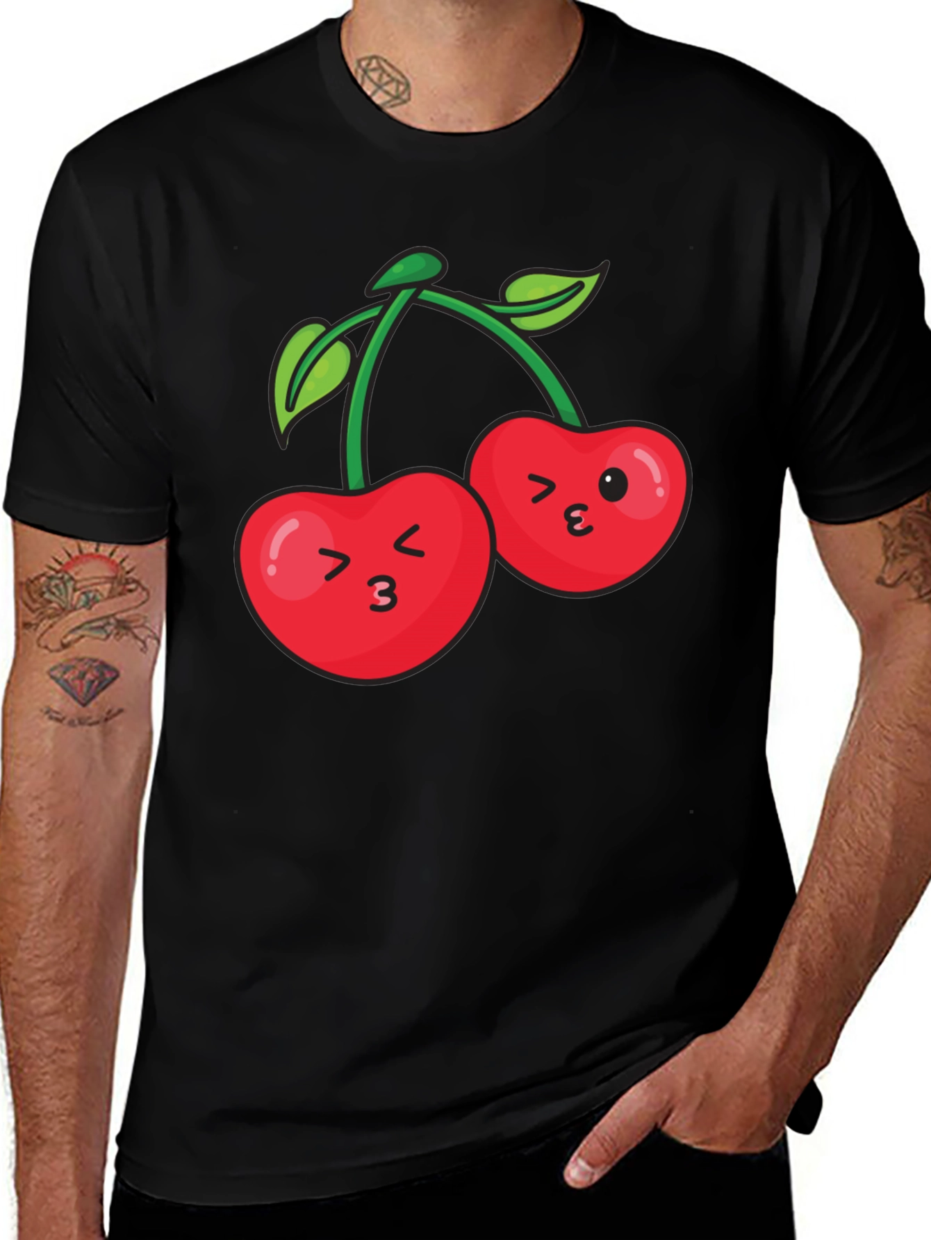 Variant 11 of Cute Cherry Face Black T-Shirt
