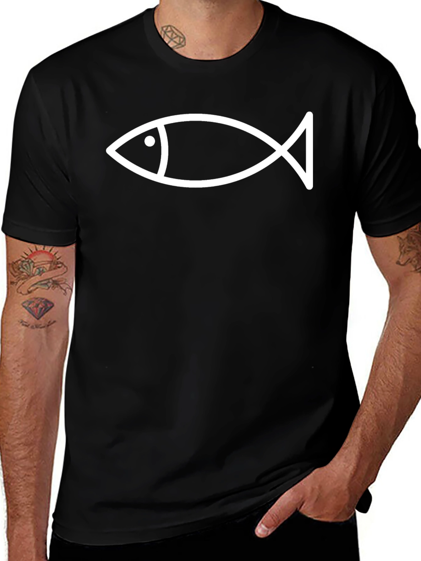 Variant 6 of Minimalist Fish Outline Graphic T-Shirt