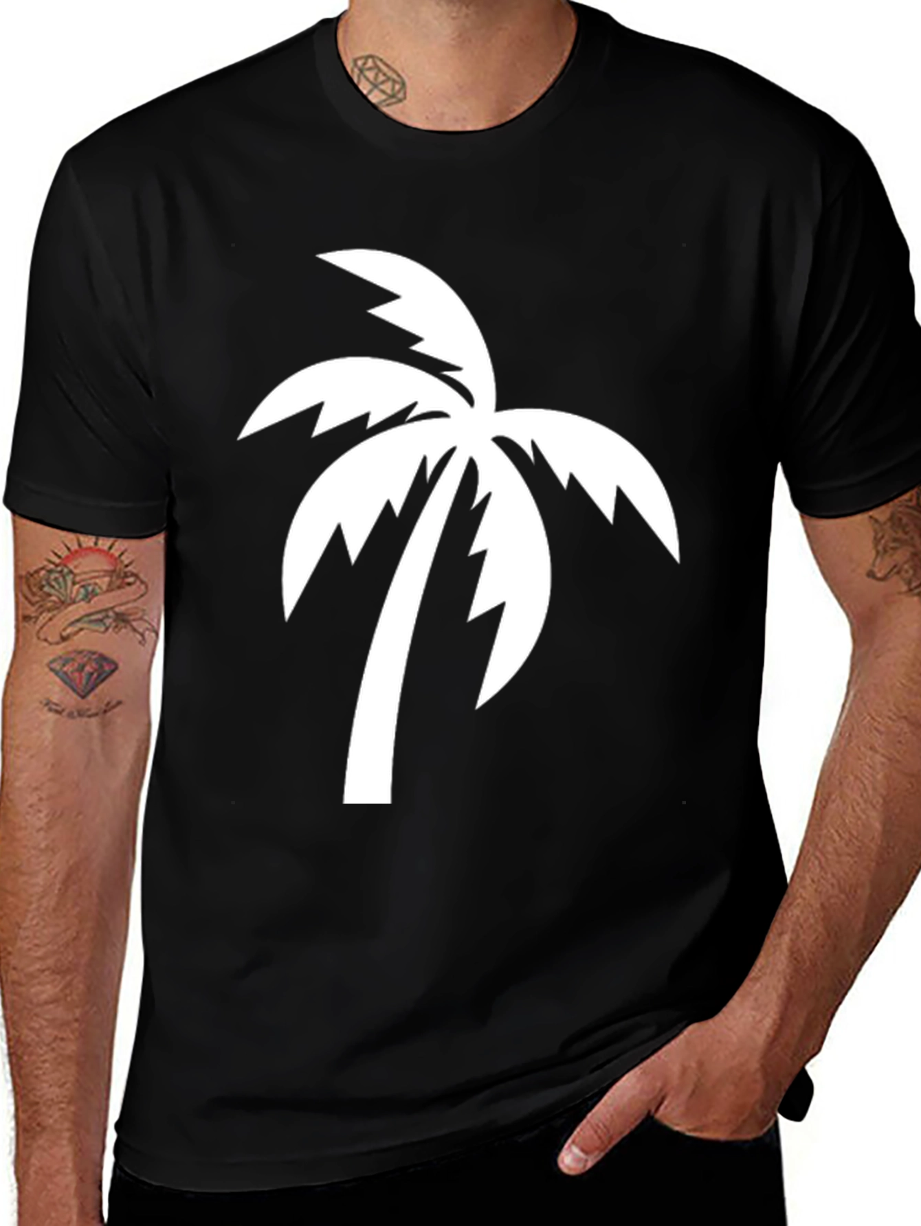 Palm Tree Graphic Tee - Black Cotton T-Shirt